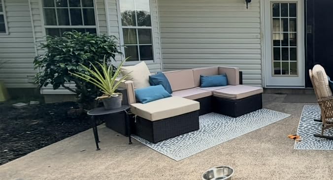 Vongrasig 5 Piece Patio Furniture Sets, Outdoor Patio Set Sectional Sofa, All-Weather PE Rattan Outdoor Couch with Ottoman, Glass Table for Garden, Backyard, Porch, Beige customer photo 1