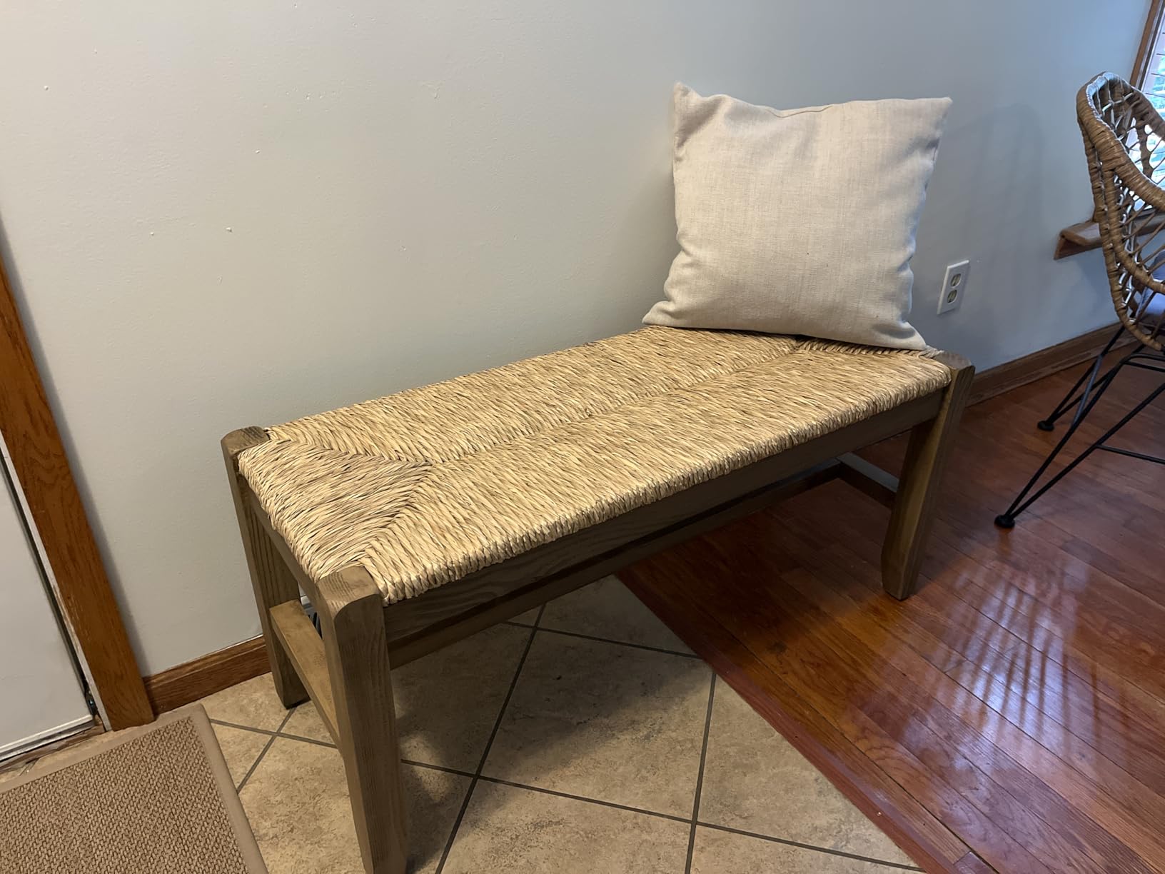 Alaterre Furniture Newport 40 Inch Solid Wood Entryway Bench - Modern Farmhouse Indoor Decorative Bench with Natural Seagrass Rush Seat - Furniture for Entryway, Dining Room, or Kitchen (Natural) customer photo 2