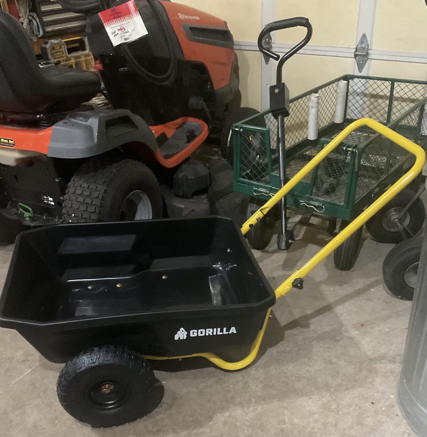 Gorilla Carts GCR-4 Poly Dump Cart, 2-Wheel Garden Wagon with Foldable Handle, 4 cu ft, 300 lb. Capacity, Black/Yellow customer photo 1