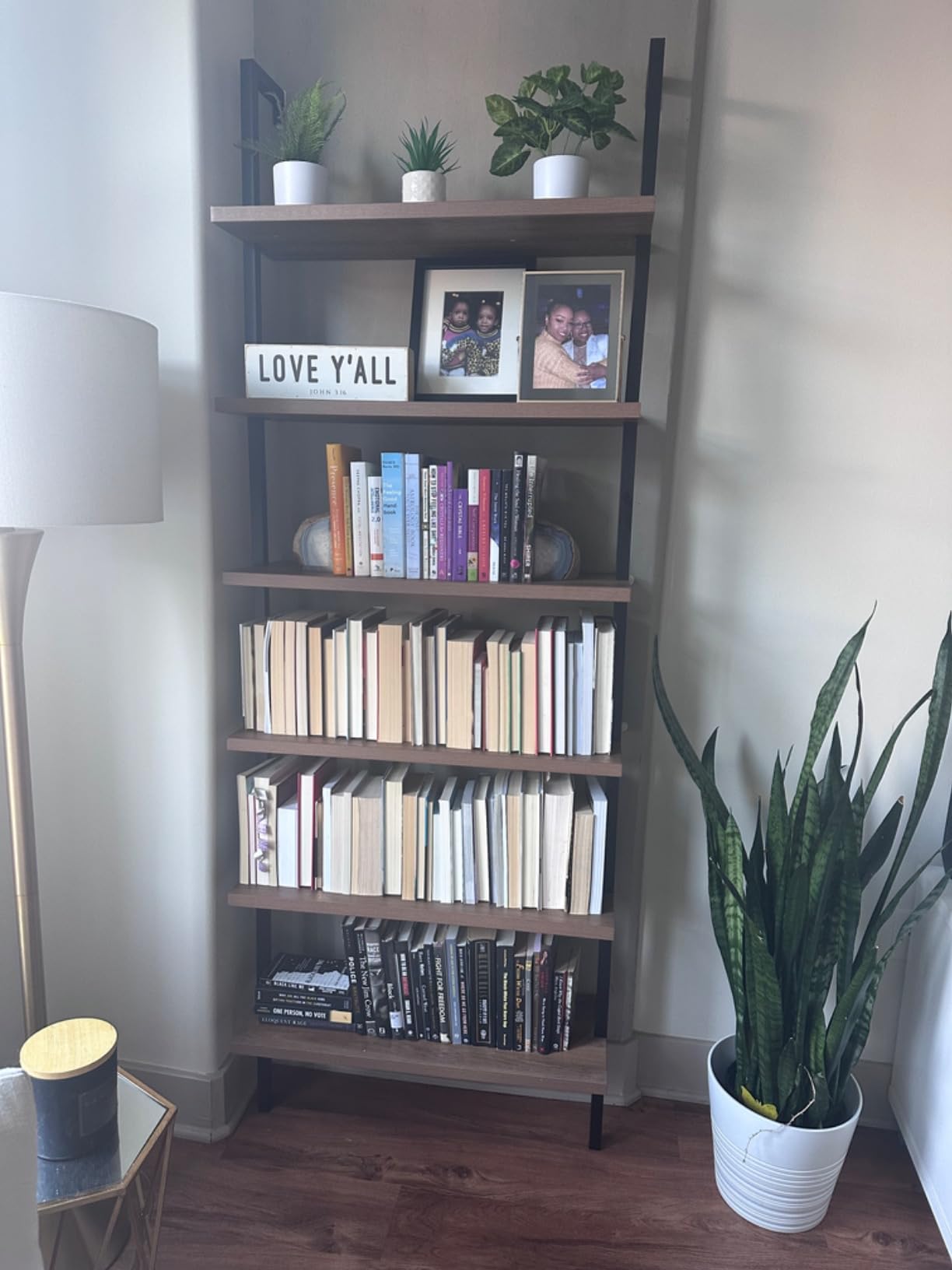 Nathan James Theo 6-Shelf Tall Bookcase, Wall Mount Bookshelf with Reclaimed Wood and Industrial Metal Frame, Oak/Black customer photo 1