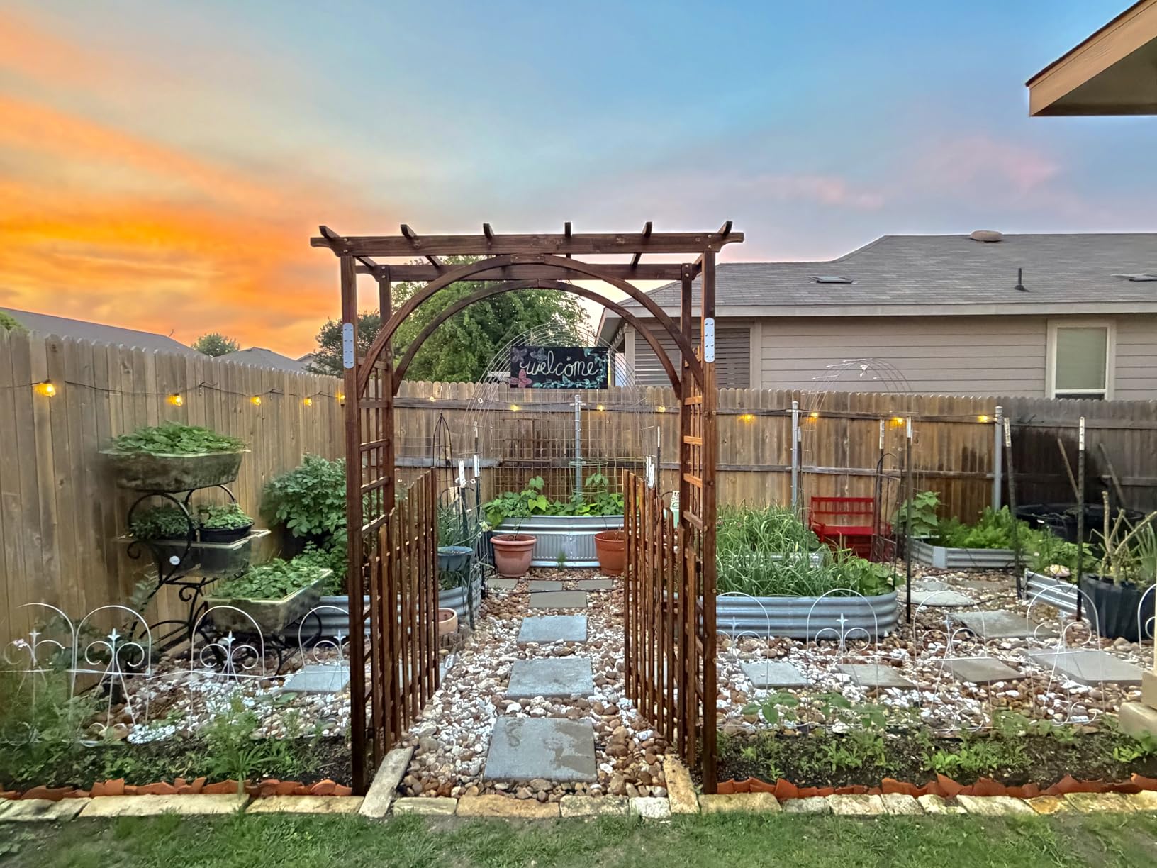 VINGLI 85in Wooden Arbor, Wedding Arch for Ceremony, Wood Trellis for Plant Climbing, Christmas Decor Pergola for Garden Backyard, Lawn (Teak) customer photo 1