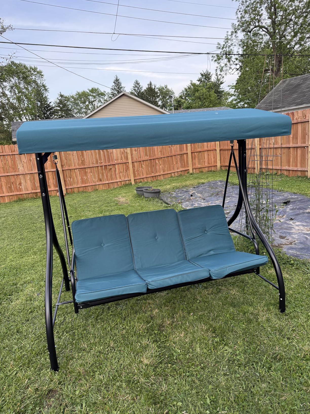 Best Choice Products 3-Seat Outdoor Large Converting Canopy Swing Glider, Patio Hammock Lounge Chair for Porch, Backyard w/Flatbed, Adjustable Shade, Removable Cushions - Gray customer photo 1