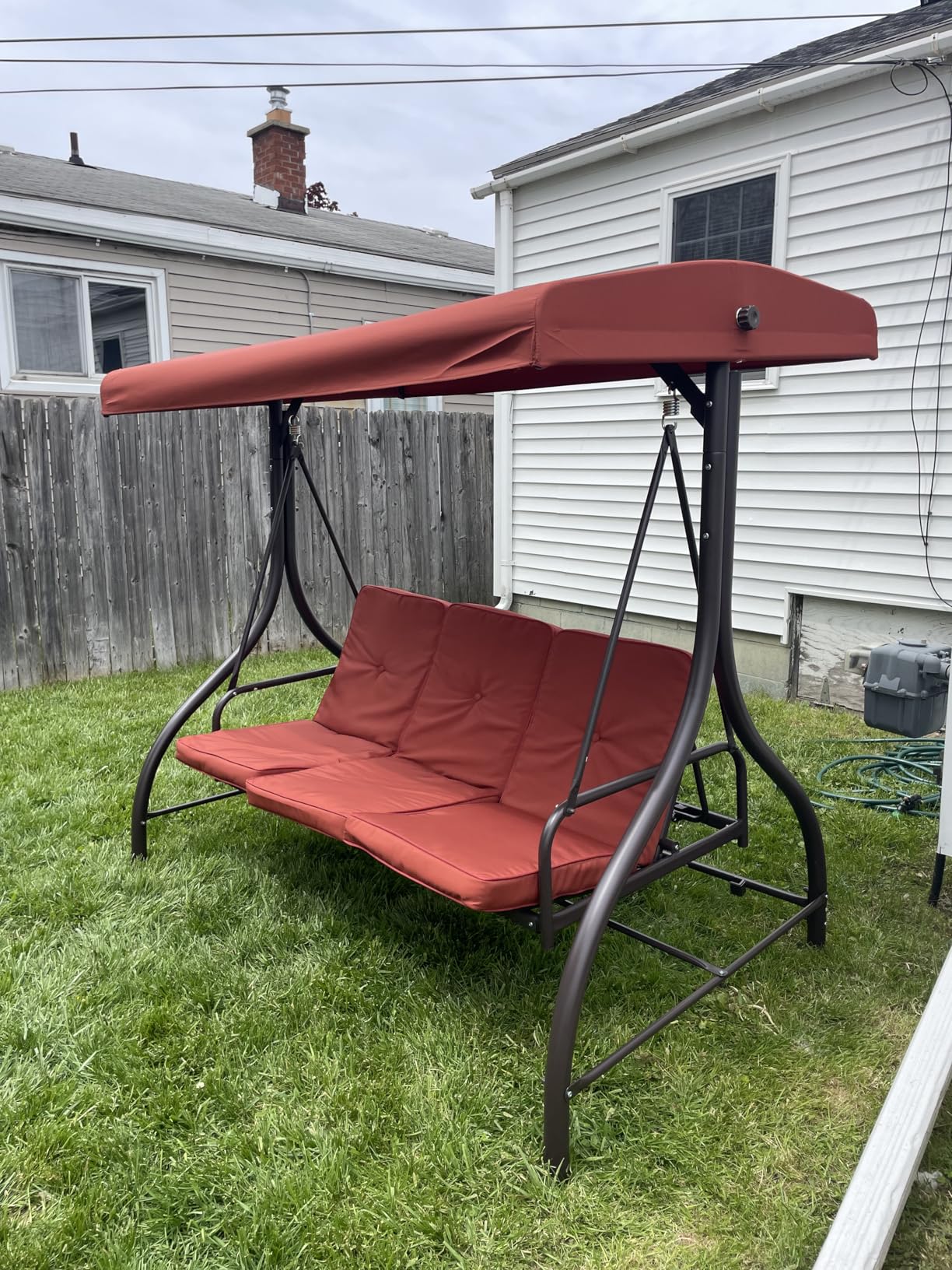 Best Choice Products 3-Seat Outdoor Large Converting Canopy Swing Glider, Patio Hammock Lounge Chair for Porch, Backyard w/Flatbed, Adjustable Shade, Removable Cushions - Gray customer photo 2