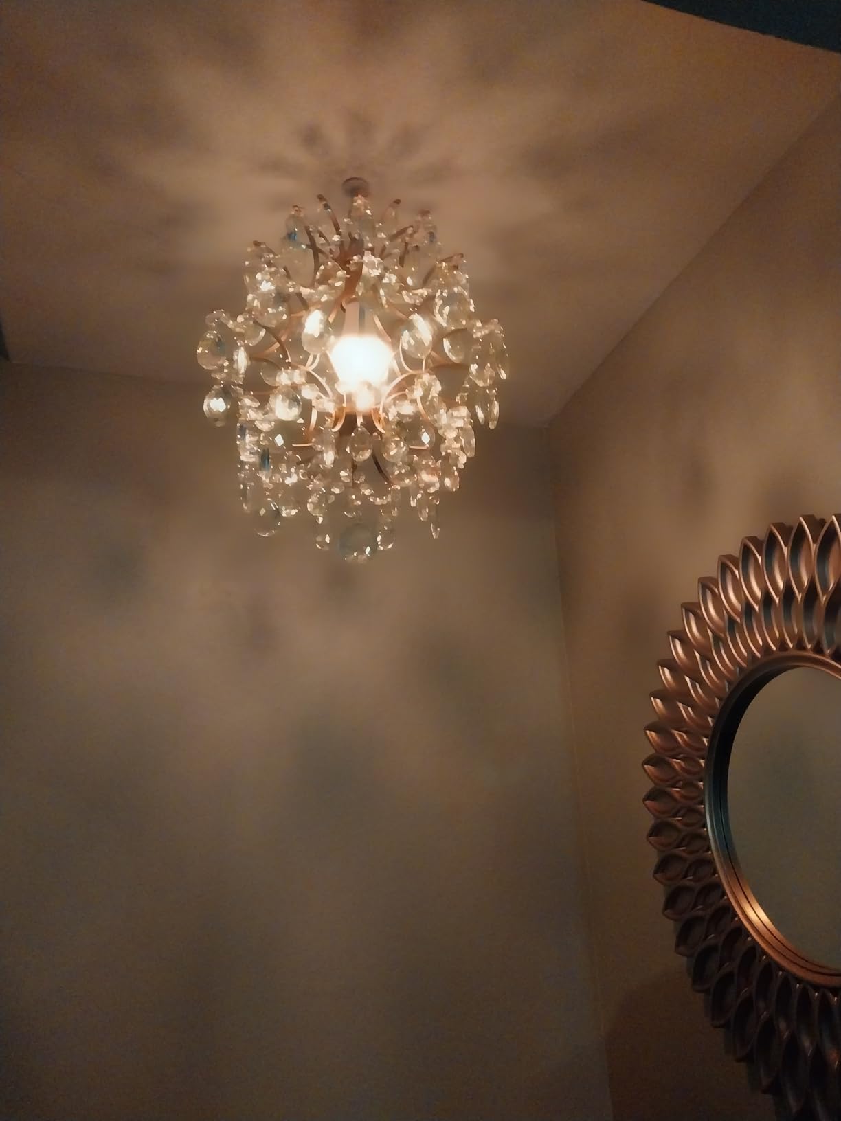 Bestier Modern Gold Pendant Chandelier Crystal Raindrop Lighting Ceiling Light Fixture Lamp for Dining Room Bathroom Bedroom Livingroom Entryway 3 E12 Bulbs Required D16 in x H18 in customer photo 1