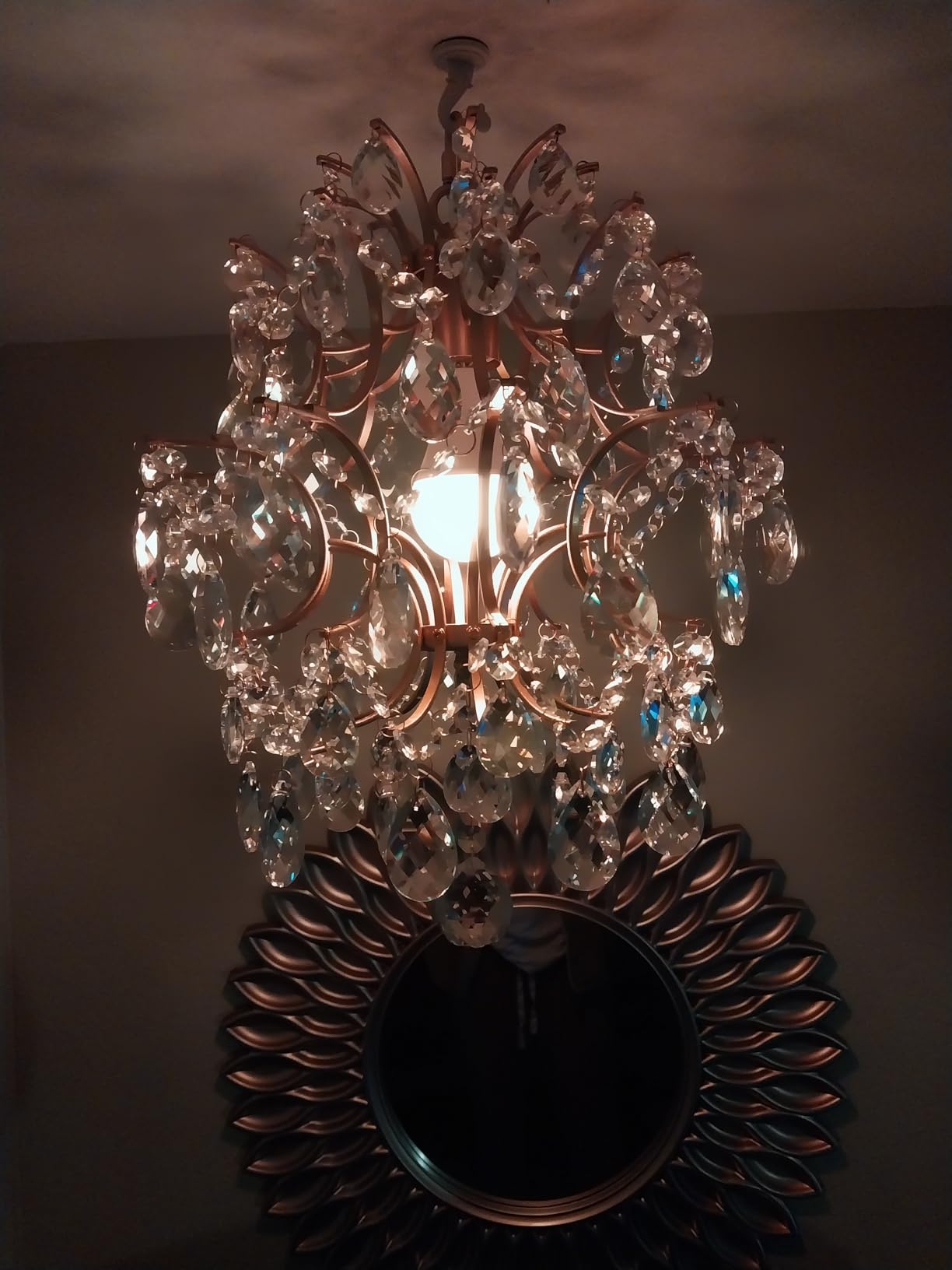 Bestier Modern Gold Pendant Chandelier Crystal Raindrop Lighting Ceiling Light Fixture Lamp for Dining Room Bathroom Bedroom Livingroom Entryway 3 E12 Bulbs Required D16 in x H18 in customer photo 2