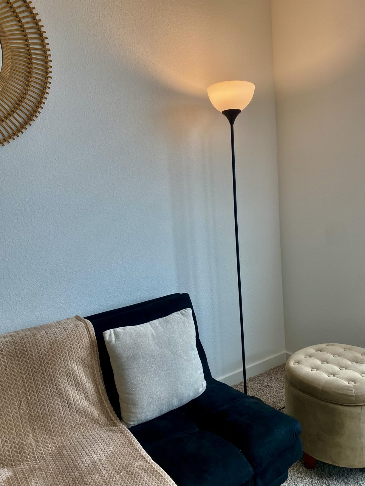 PESRAE Floor Lamp, Remote Control with Stepless Color Temperatures and Brightness, Torchiere lamp for Bedroom, Living Room, Bulb Included (Matte Black) customer photo 1