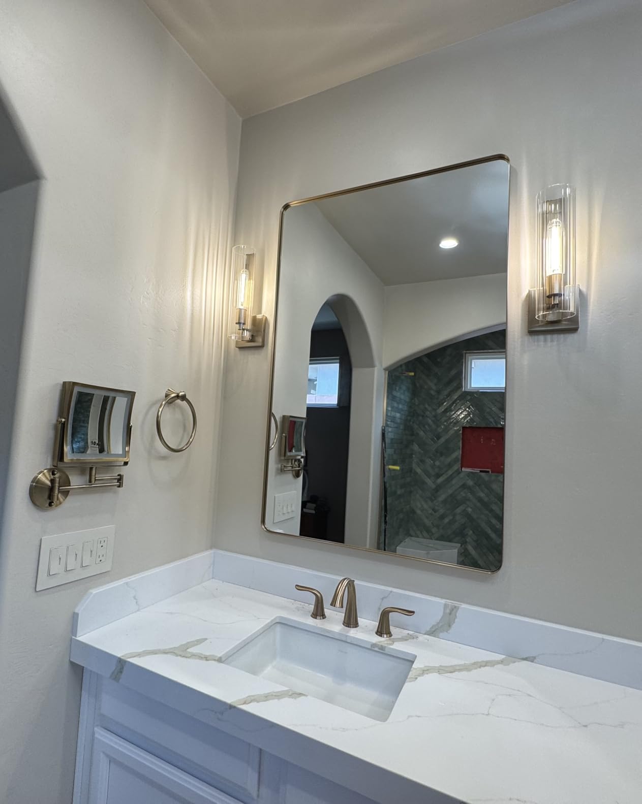 LOAAO 22X30 Inch Black Bathroom Mirror Metal Framed | Rounded Rectangle, Matte Black Bathroom Vanity Mirror, Anti-Rust, Hangs Horizontally or Vertically customer photo 1
