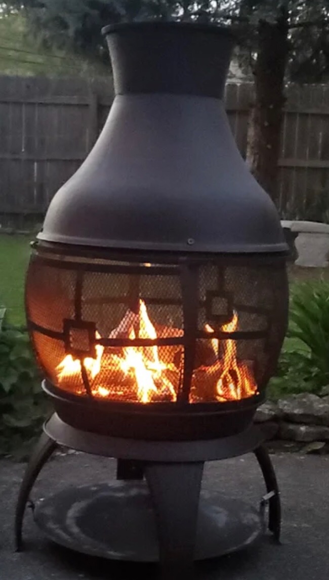 Giantex Wood Burning Chiminea, Heavy Duty Fireplace Chiminea Wooden Fire Pit with 2-piece Log Grate, Premium Rain Cap & Fire Poker, 360°Fire Retardant Mesh Cover, Ideal for Garden, Patio, Backyard customer photo 1