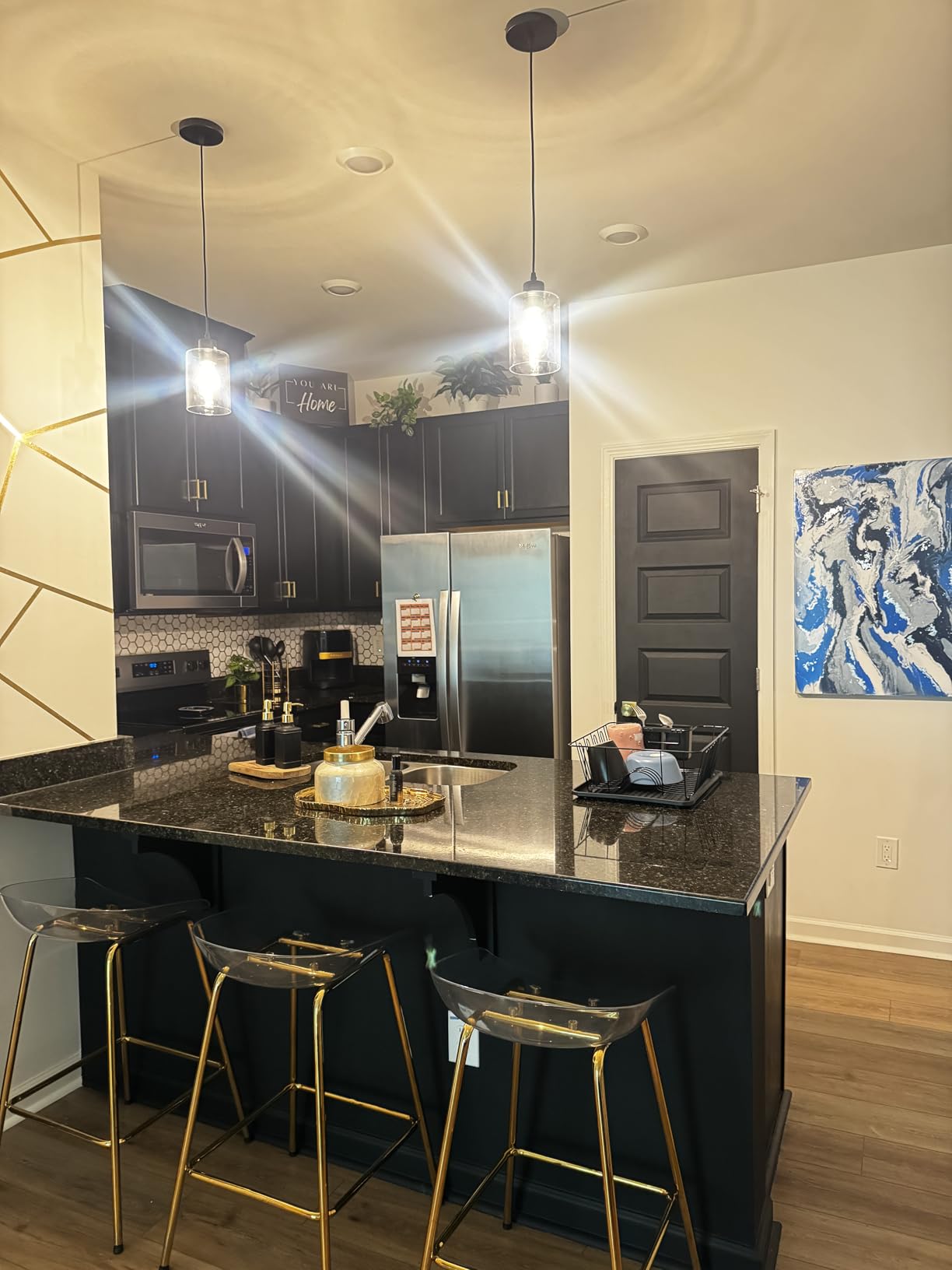 Modern Black Farmhouse Clear Glass Cylinder Pendant Light Fixture, Island Lights for Kitchen, Mini Pendant Lighting for Kitchen Island Decor - 4.75 Inch Shade 58 Inch Cord (Black 2 Pack) customer photo 2
