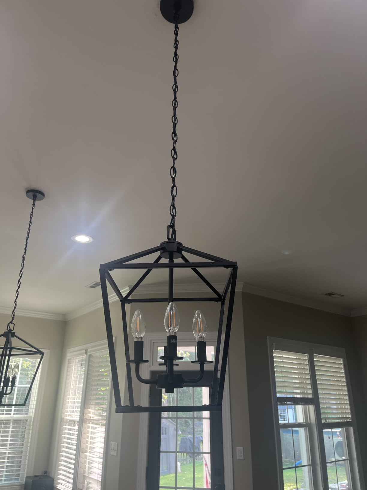 4 Light Chandelier, Industrial Ceiling Light Black Lantern Light Fixtures with Farmhouse Metal Cage Adjustable Height Rustic Geometric Hanging Light E12 Base for Kitchen Island, Entryway, Indoor customer photo 1