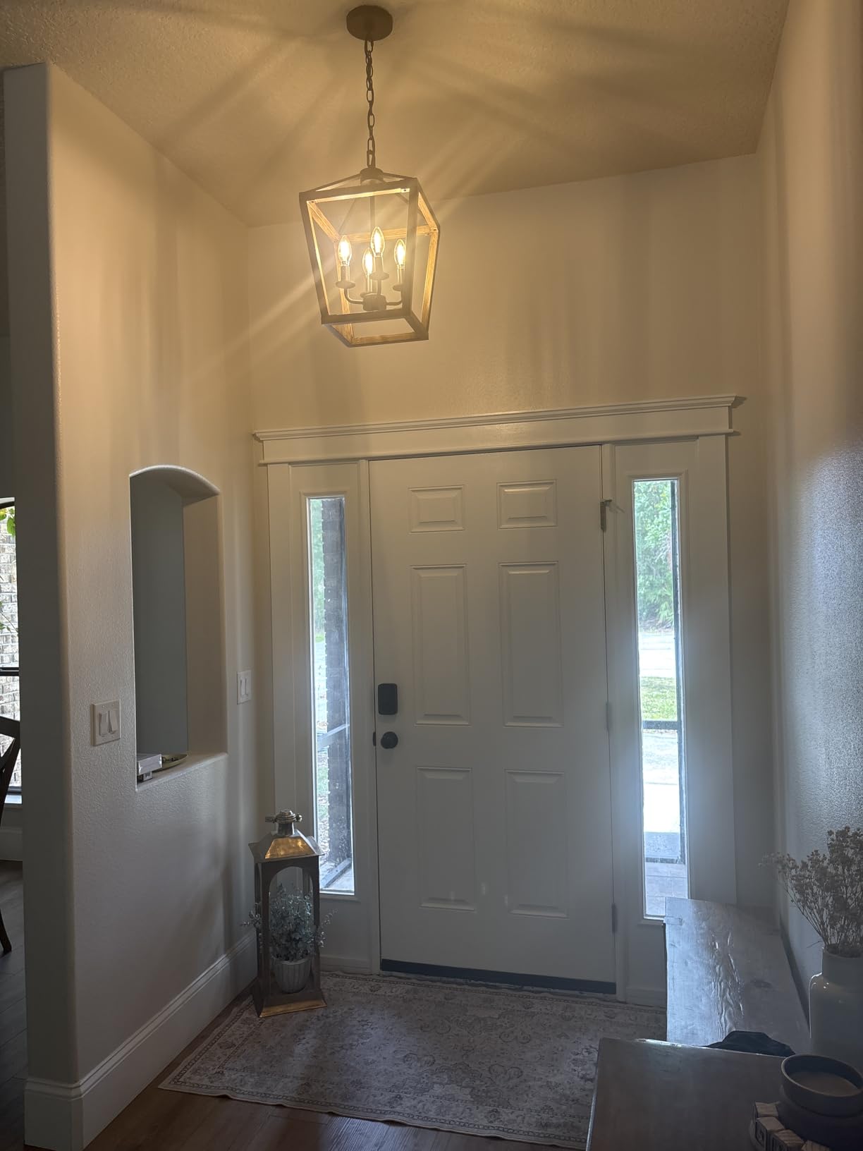 4 Light Chandelier, Industrial Ceiling Light Black Lantern Light Fixtures with Farmhouse Metal Cage Adjustable Height Rustic Geometric Hanging Light E12 Base for Kitchen Island, Entryway, Indoor customer photo 2