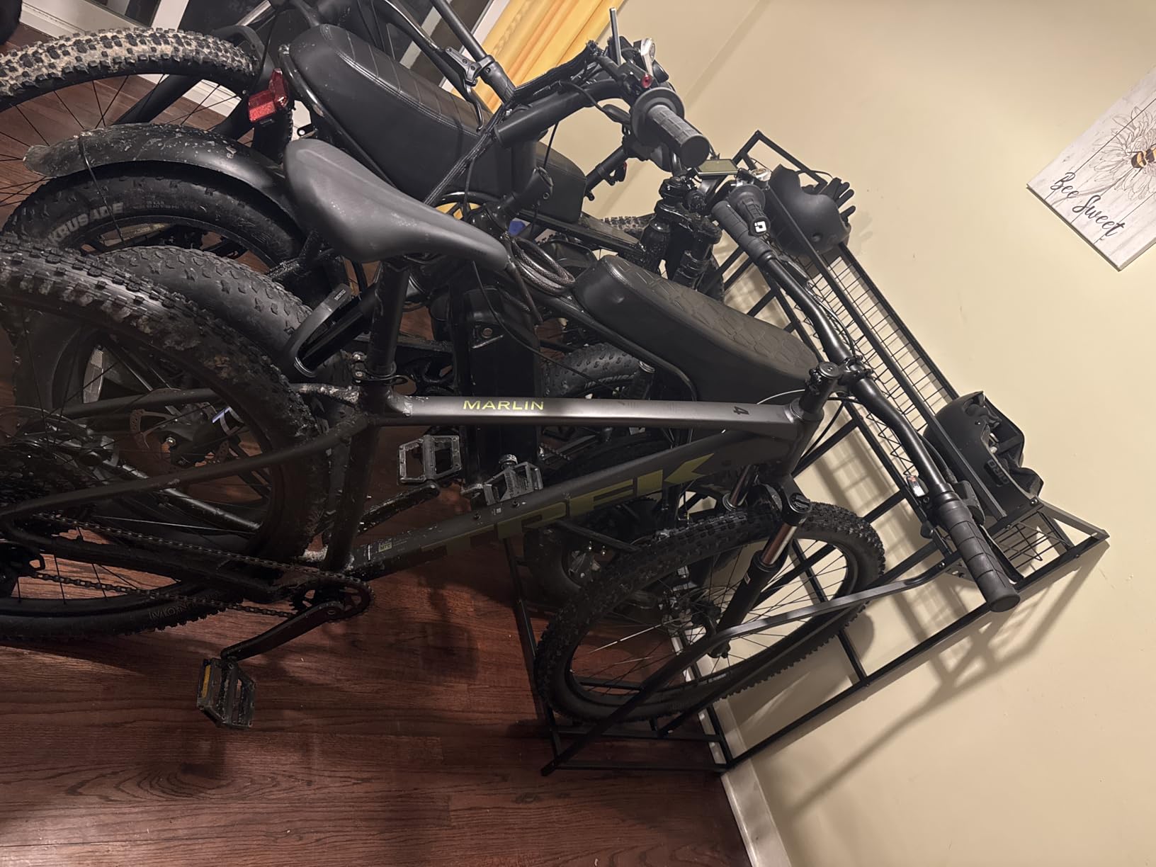 HEALTH LINE PRODUCT 4 Bike Stand, Indoor Bike Storage, Bicycle Rack for Garage - Metal Stability Floor Bicycle Station for Parking Mountain/Road/Hybrid/Fat Tire & Scooters Bike Rack for Garage customer photo 1