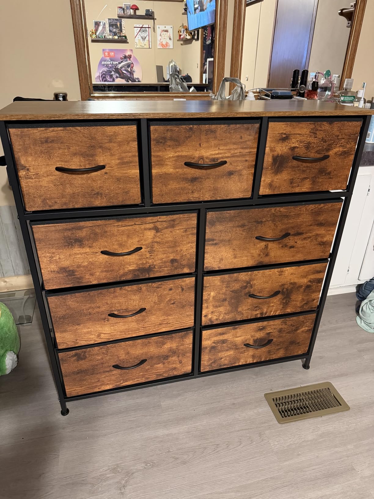 WLIVE 9-Drawer Dresser, Fabric Storage Tower for Bedroom, Hallway, Entryway, Closet, Tall Chest Organizer Unit with Fabric Bins, Steel Frame, Wood Top, Easy Pull Handle, Rustic Brown Wood Grain Print customer photo 2