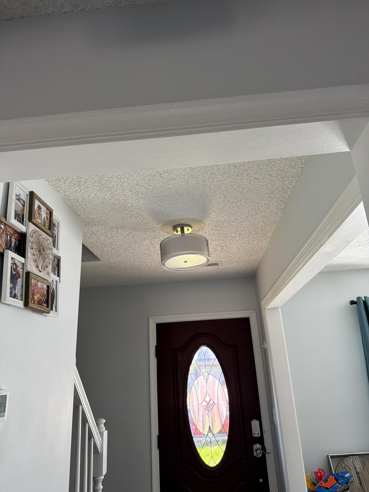 3-Light Semi Flush Mount Ceiling Light Fixture, Drum Light Ceiling Lighting | Modern Close to Ceiling Lamps with Double Fabric Shade, Dining Room Kitchen Bedroom Hanging Light Fixture, White, 12inch customer photo 1