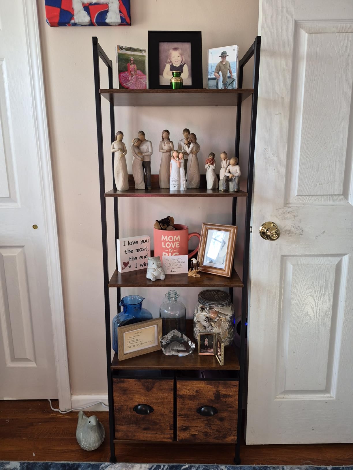 Furologee 5-Tier Bookshelf, Tall Bookcase with 2 Storage Drawers, Industrial Standing Storage Shelf, Wood Metal Display Rack for Living Room Bedroom Home Office, Rustic Brown customer photo 2