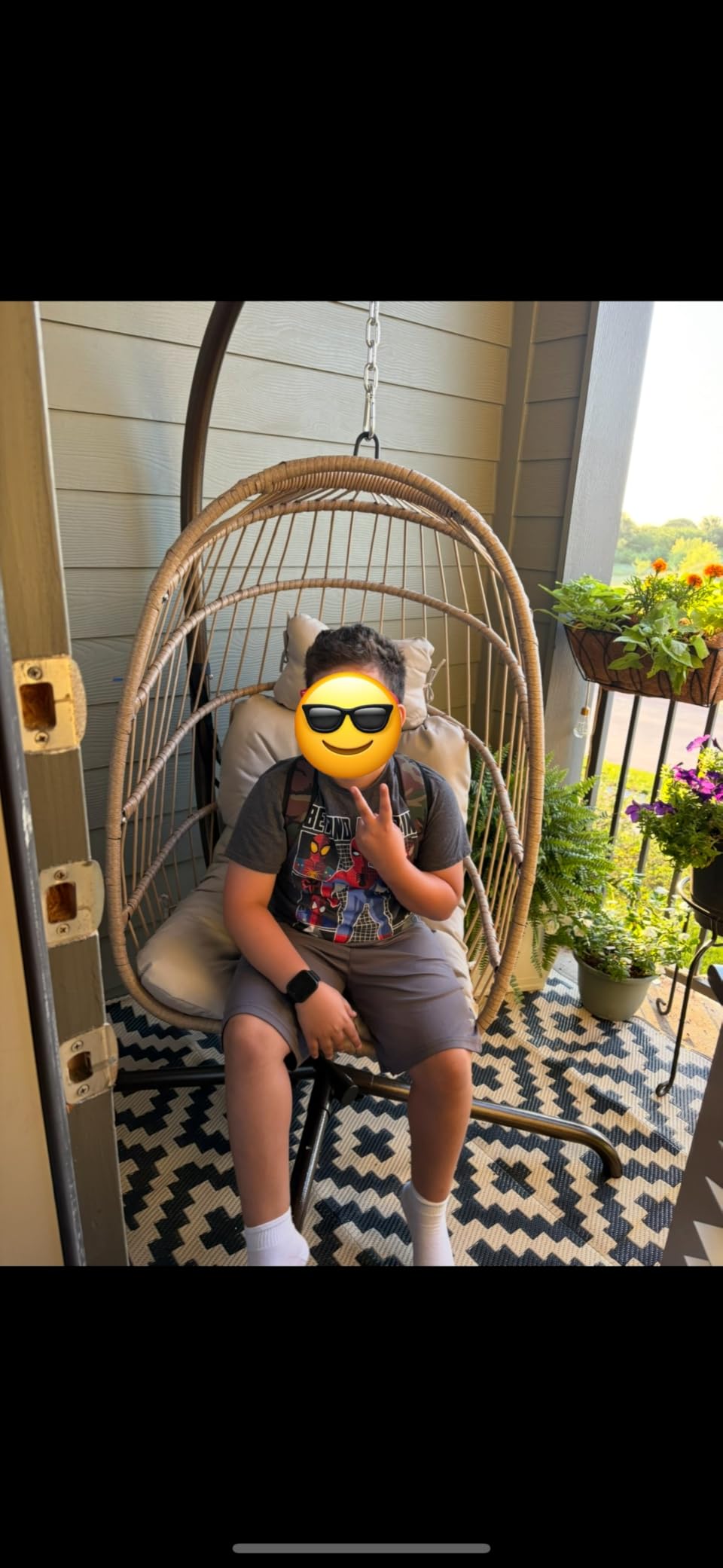 NICESOUL Hanging Egg Chair with Stand Indoor Outdoor, Comfy Patio Rattan Swing Hammock Chairs with Cushion, 350lbs Capacity Egg Shaped Chair for Lawn Backyard Balcony Bedroom, Birthday Gift, Beige customer photo 2