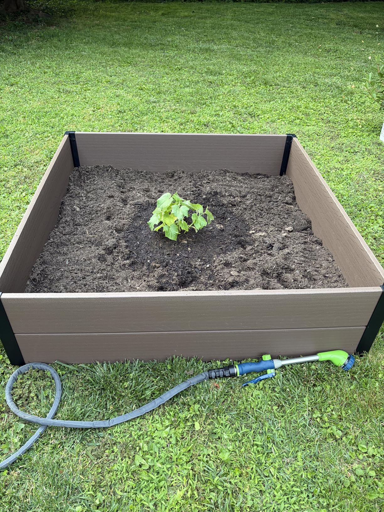 Keter 48x48 inches Wood Look Raised Garden Bed, Durable Outdoor Herb Garden Planter for Vegetables, Flowers, and Succulents, Brown customer photo 1