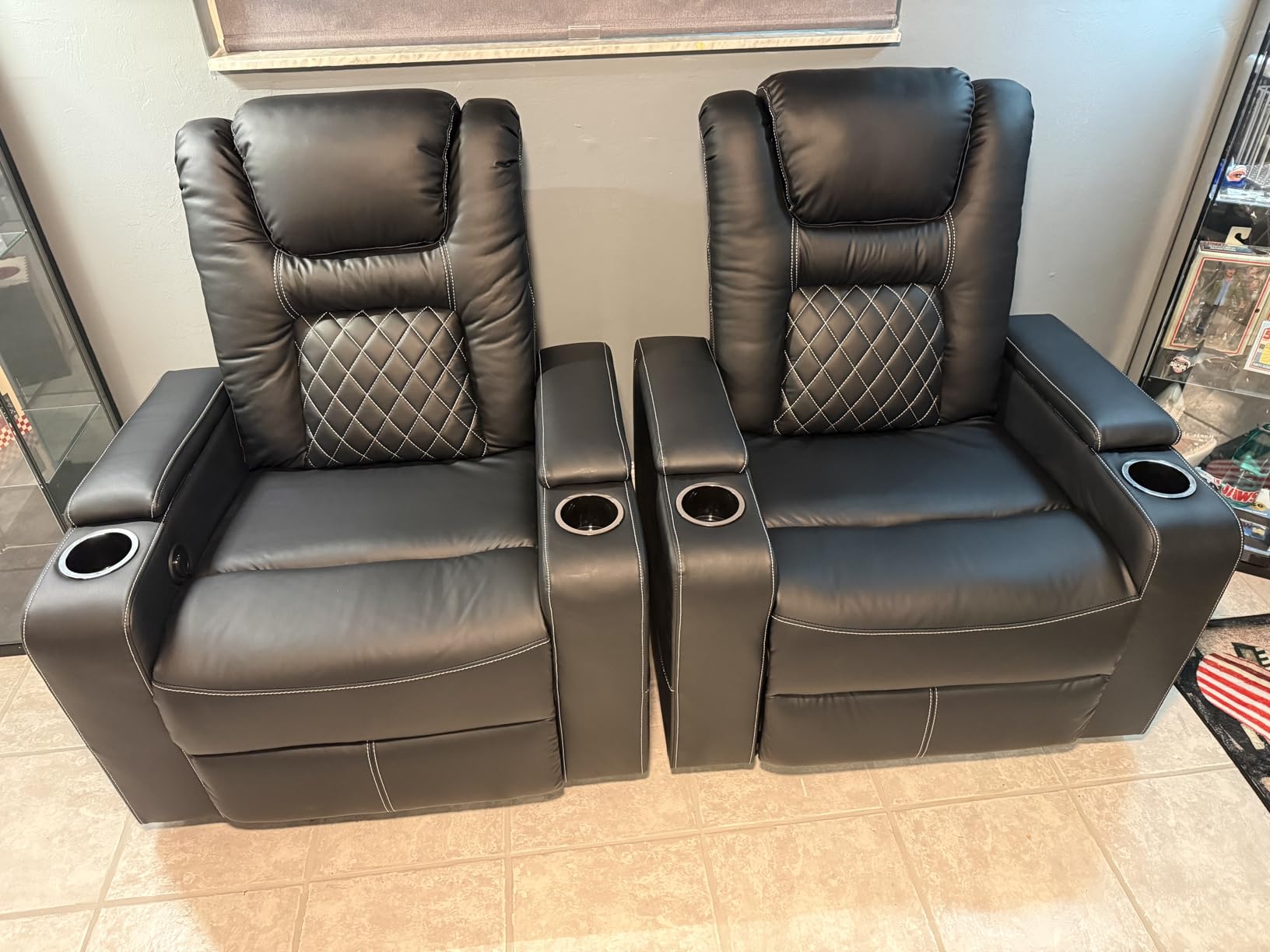 CANMOV Electric Power Recliner Chair with USB Ports and Cup Holders, Breathable Leather Home Theater Seating with Hidden Arm Storage (Black) customer photo 1