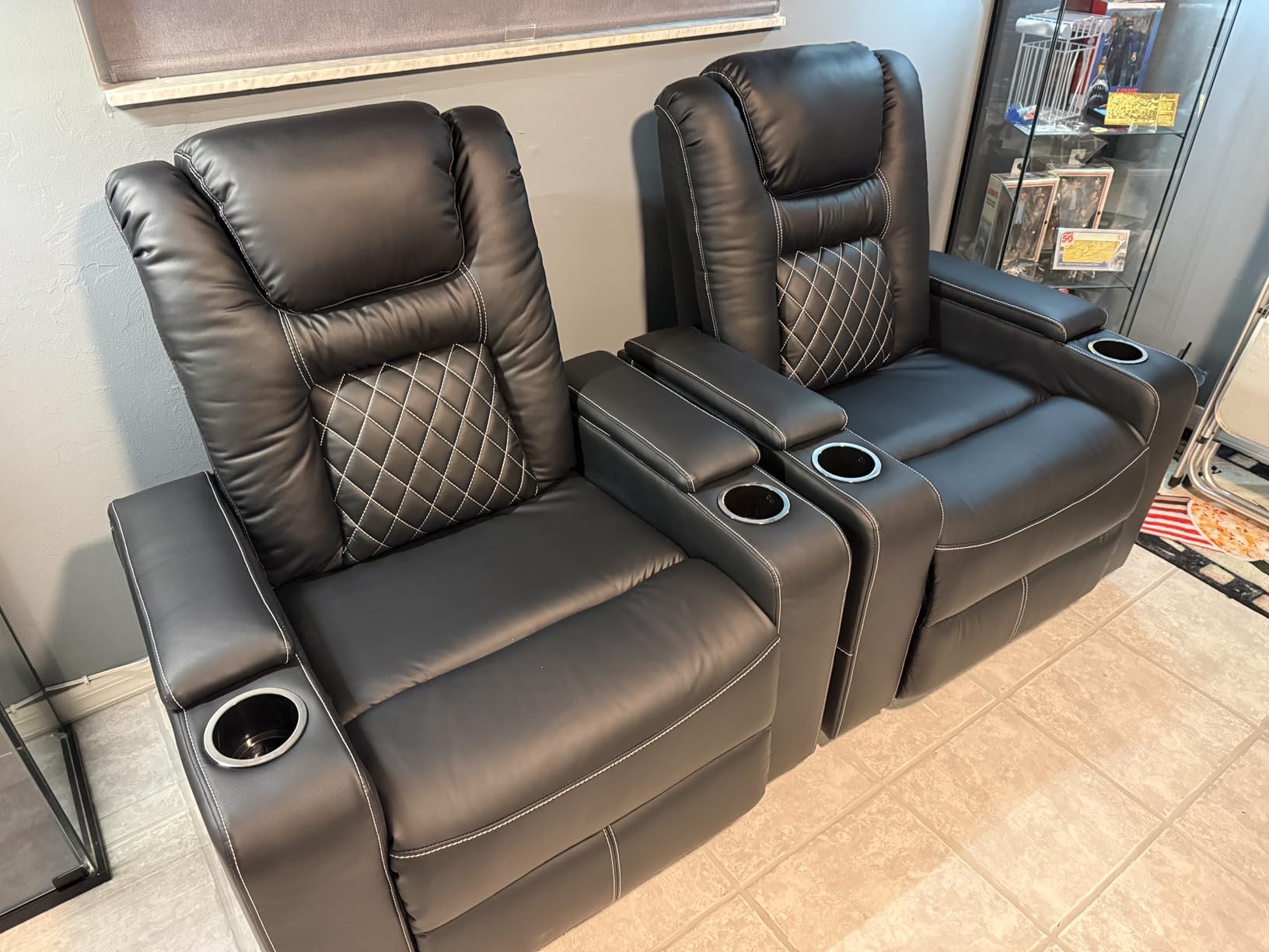 CANMOV Electric Power Recliner Chair with USB Ports and Cup Holders, Breathable Leather Home Theater Seating with Hidden Arm Storage (Black) customer photo 2
