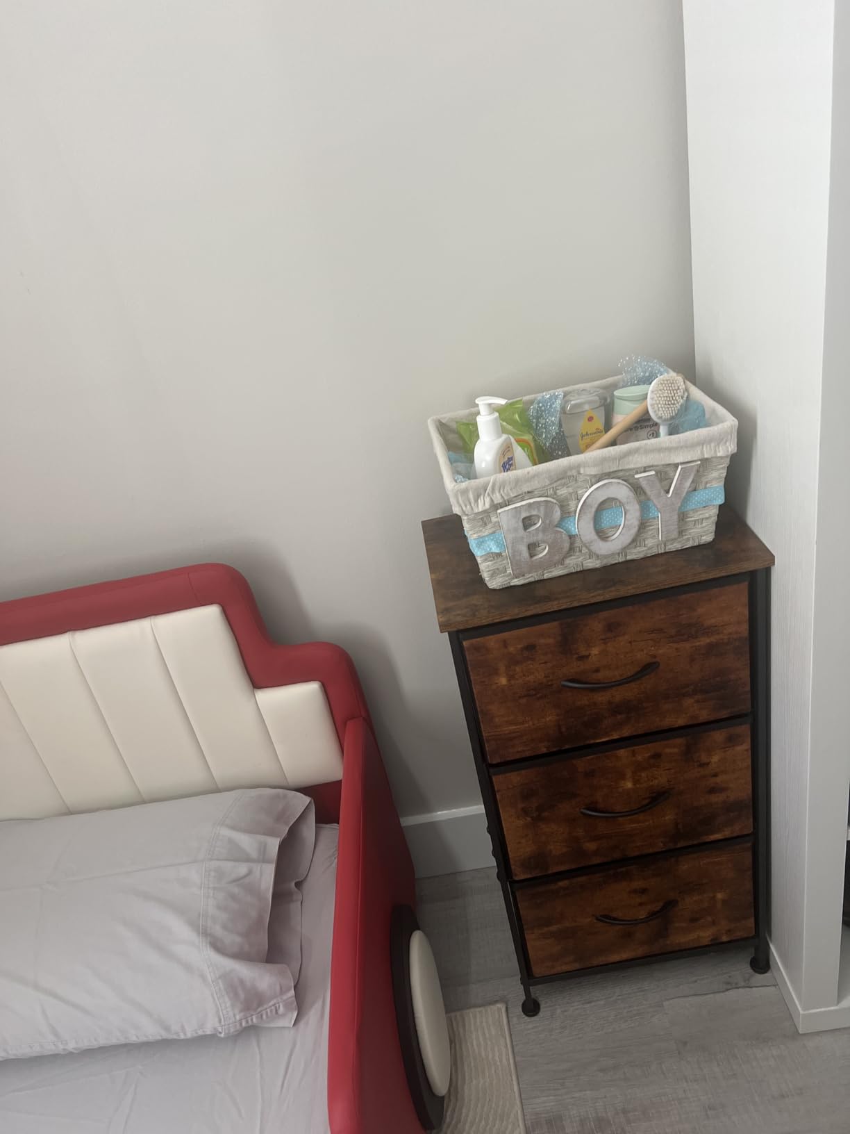 WLIVE Dresser with 3 Drawers, Fabric Nightstand, Organizer Storage Dresser for Bedroom, Hallway, Entryway, Closets, Sturdy Steel Frame, Wood Top, Easy Pull Handle, Rustic Brown Wood Grain Print customer photo 1