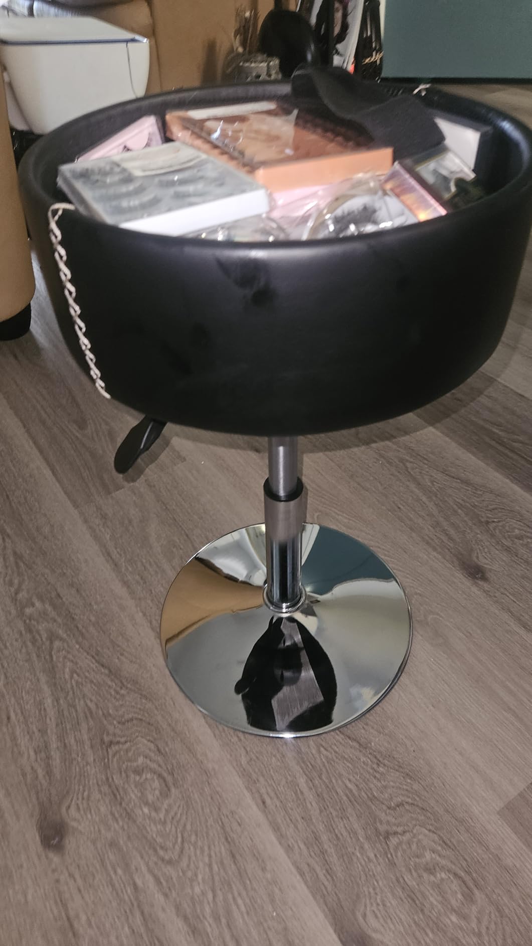 LUE BONA 360° Swivel Vanity Stool Chair for Makeup Room, Height Adjustable Stool for Vanity with Storage, Small Whiskey Brown Faux Leather for Bathroom, Living Room customer photo 2