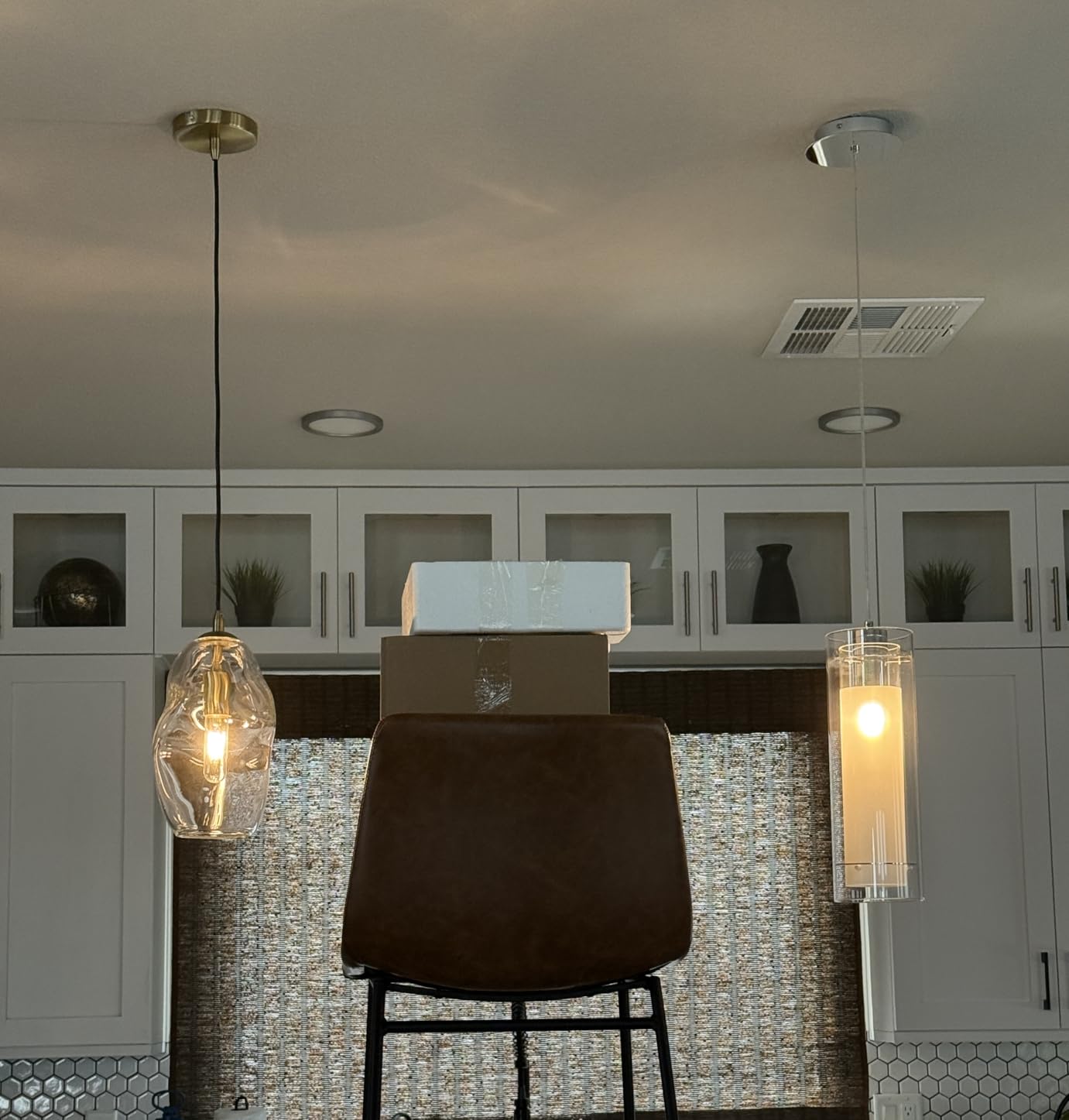 CASAMOTION Pendant Lights Kitchen Island 2 Pack Modern Contemporary Clear Glass Organic Globe Brass Gold Hanging Light Adjustable Cord Bedroom Dining Table Small Medium Lamp 8 Inch customer photo 1