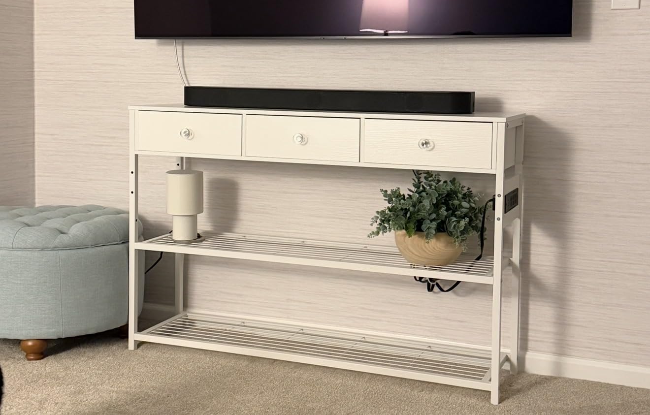 Ecopriso 47'' Entryway Table with Outlets and USB Ports, Console Table with 3 Drawers, Sofa Table Narrow Long with Storage Shelves for Living Room, Couch, Hallway, Foyer, Kitchen Counter, Black customer photo 1