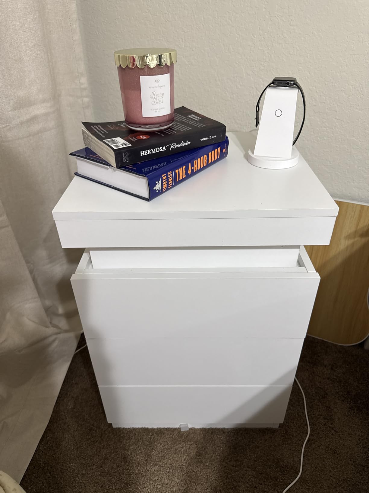 ADORNEVE Nightstand with Charging Station and LED Lights,Night Stand with Sliding Top,Bedside Table with Drawers,Modern End Side Table for Bedroom,Black customer photo 1