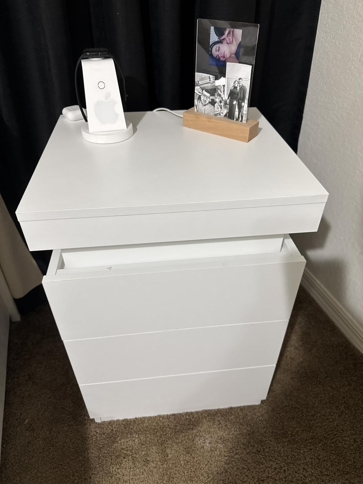 ADORNEVE Nightstand with Charging Station and LED Lights,Night Stand with Sliding Top,Bedside Table with Drawers,Modern End Side Table for Bedroom,Black customer photo 2