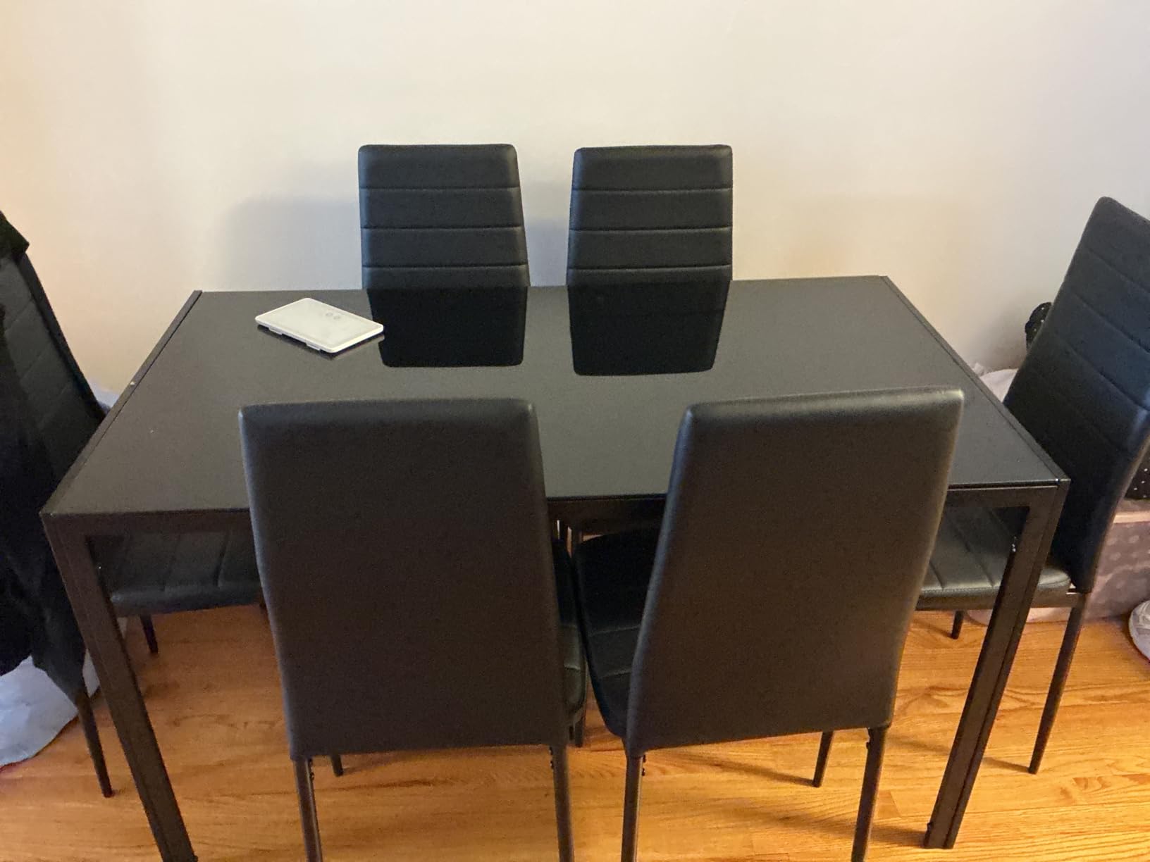 Bealife Kitchen Dining Table Set for 6, Tempered Glass 7 Piece Table and Chairs Set Modern for Home, Kitchen, Living Room, Dining Room,Black customer photo 1