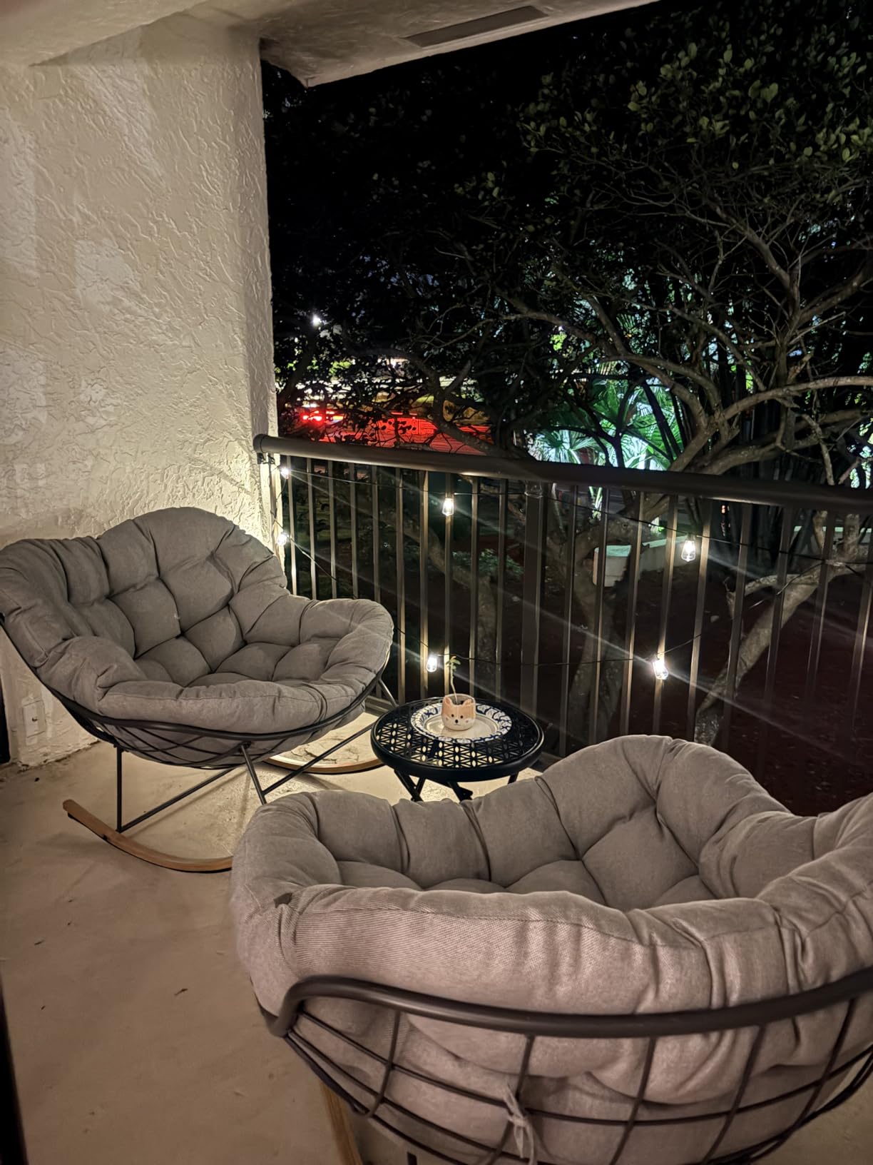 Grand patio Outdoor Rocking Chair, Oversized Papasan Rocking Chair with Thick Cushion, Indoor Outdoor Cozy Rocker for Balcony, Living Room, Patio, Gray customer photo 2