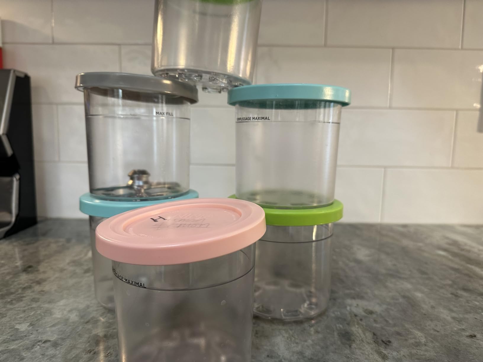 Ninja CREAMi Original Pints 2 Pack, Compatible with NC299AMZ & NC300s Series CREAMi Ice Cream Makers, BPA-Free & Dishwasher Safe, Color Lids, 1 Pint Each, Clear/Lime/Aqua, XSKPLID2CD customer photo 1