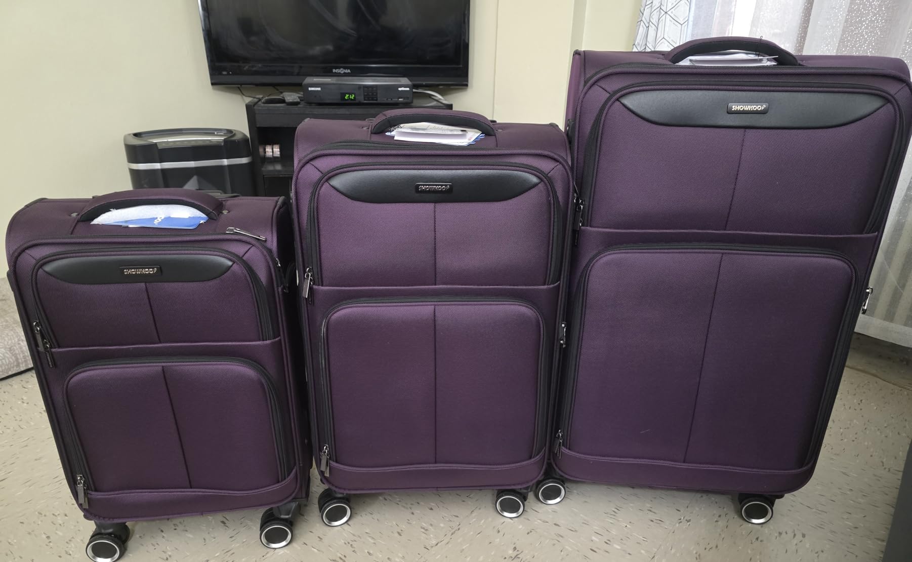 SHOWKOO Luggage Sets 3 Piece Softside Expandable Lightweight Durable Suitcase Sets Double Spinner Wheels TSA Lock Light Coffee (20in/24in/28in) customer photo 1