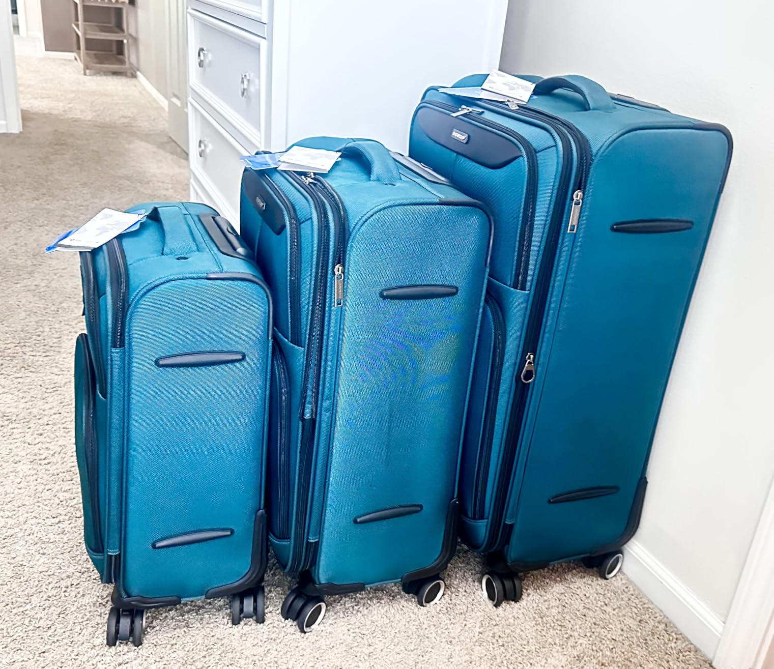 SHOWKOO Luggage Sets 3 Piece Softside Expandable Lightweight Durable Suitcase Sets Double Spinner Wheels TSA Lock Light Coffee (20in/24in/28in) customer photo 2