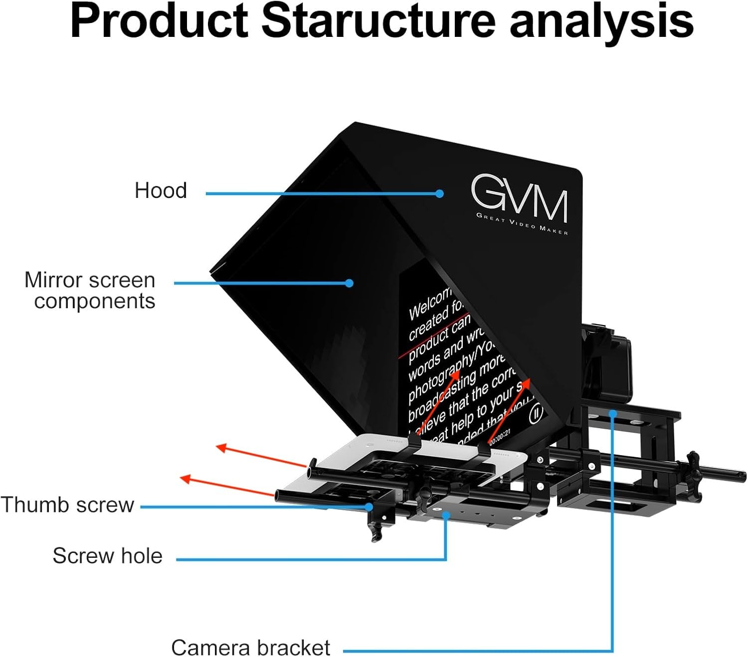 GVM Teleprompter Kit for Digital Cameras/camcorders Portable 18.5'' Teleprompter Kit with Remote Control & App, with 18.5