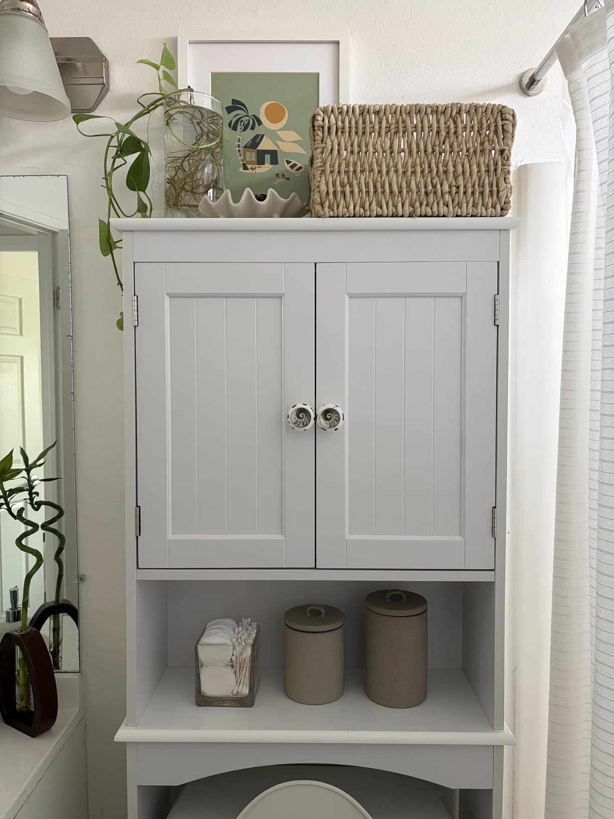 Gizoon Over the Toilet Storage Cabinet with Adjustable Shelf, White | Bathroom Space Saver Organizer Above Toilet with Open Shelf and Double Doors, Taller Wooden Free Standing Toilet Rack customer photo 2