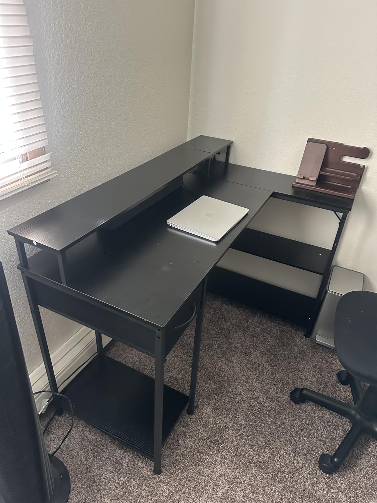 SUPERJARE 47 inch L Shaped Gaming Desk with LED Lights & Power Outlets, Reversible Computer Desk with Shelves & Monitor Stand, Corner Desk with Drawer, for Home & Office, Black customer photo 2