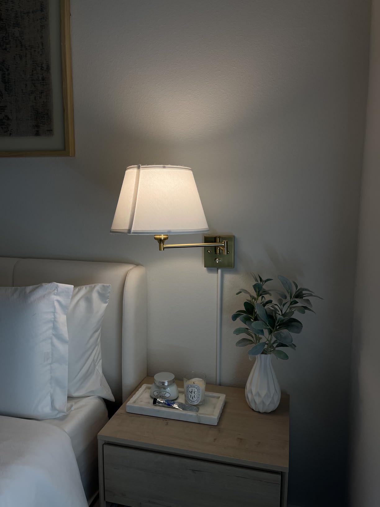 TRLIFE Dimmable Wall Sconce Plug in, Brushed Brass Wall Sconces Set of 2 Swing Arm Wall Lights with Plug in Cord and Dimmer On/Off Knob Switch, 11.8