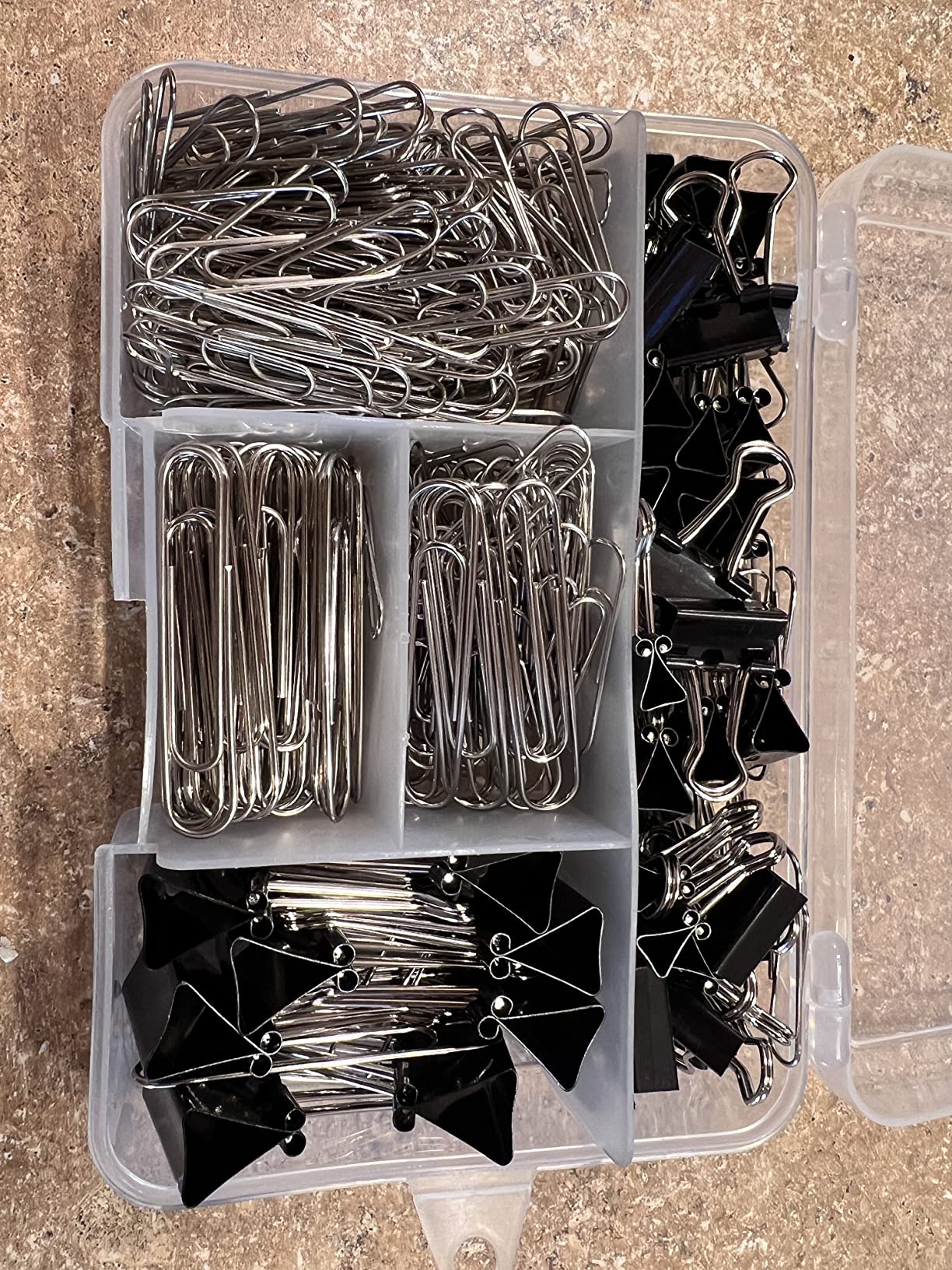 Assorted Size Binder Clips & Jumbo Paper Clips Set - 340pcs Black, Large for Office & School Supplies, in Container with Compartments customer photo 1