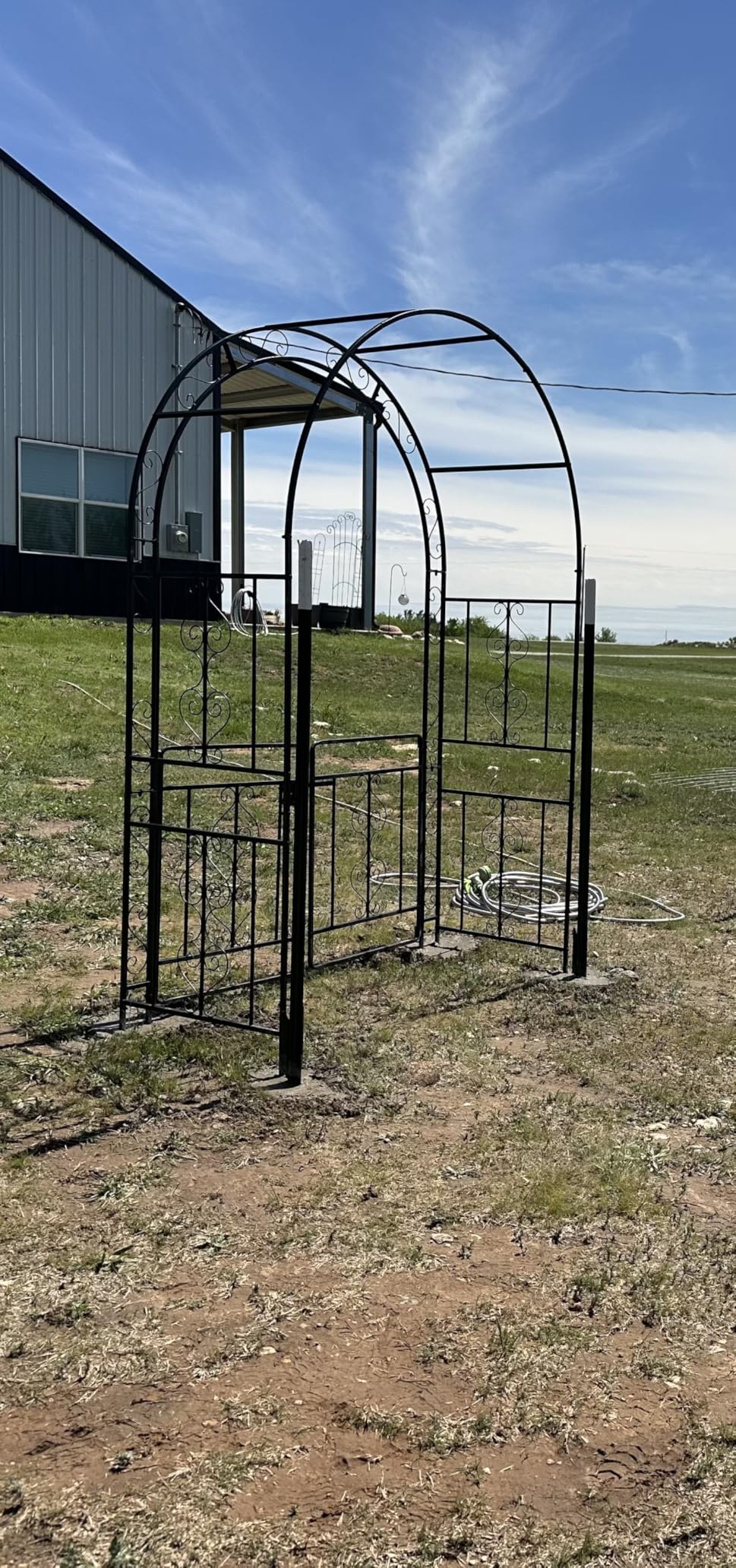 7FT Metal Garden Arch Arbor, Black Trellis Frame | Heavy duty metal arbour with 7 in ground stakes; for roses, vines, lawn, patio, wedding & party decor customer photo 2