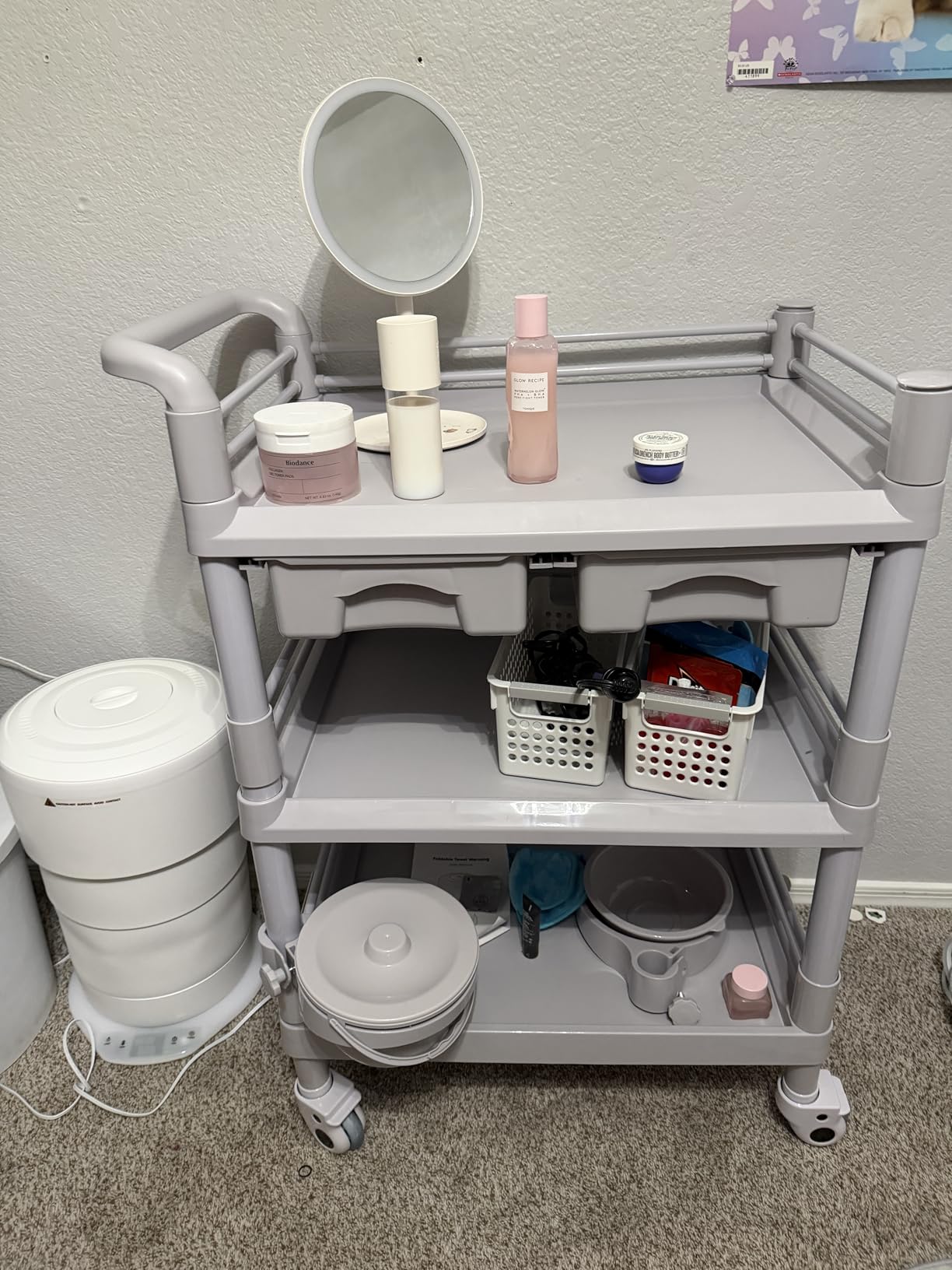Mobile Medical Carts 3 Tier Professional Utility Cart 330 LBS Max Load Rolling Crash Cart Ultrasound Trolley with Wheels Drawers Dirt Bucket Sharps Box Storage Basket for Hospital Dental Clinic Home customer photo 2