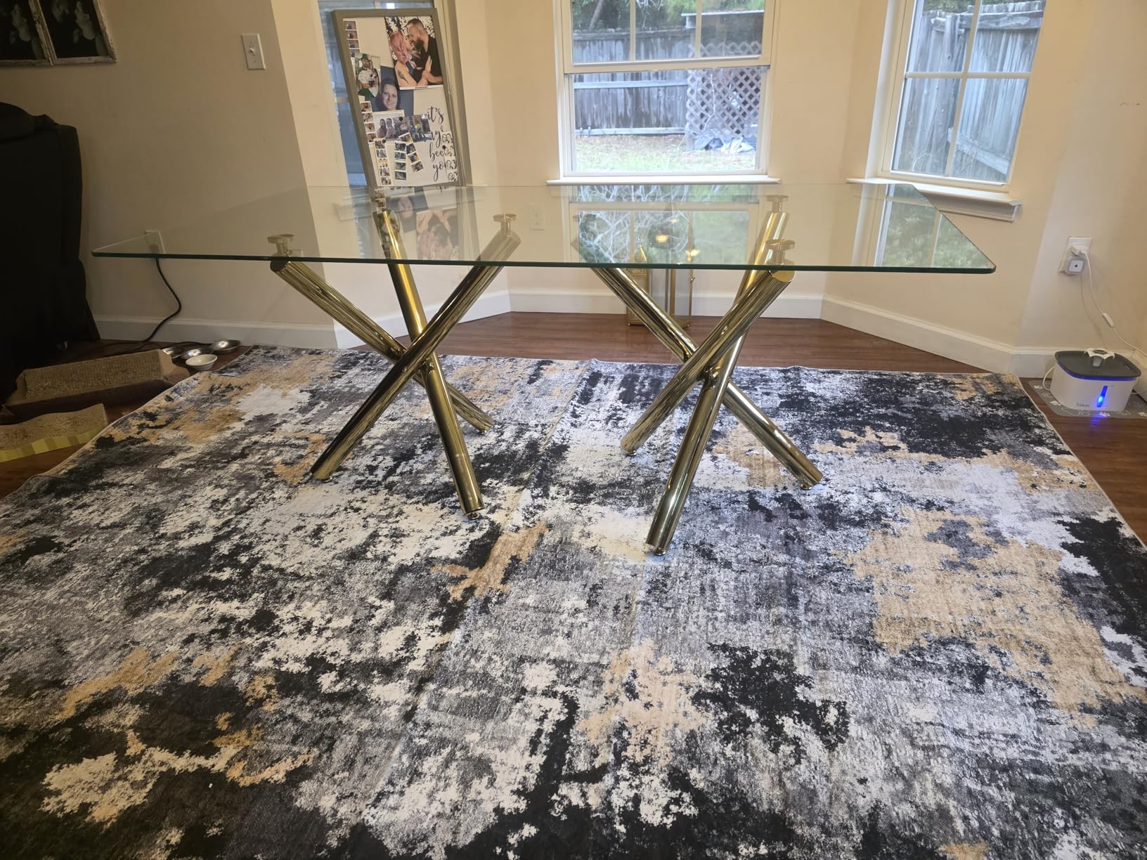 71 in Glass Dining Table, Gold Dining Table for 6-8, Large Size Kitchen and Dining Room Table with Tempered Glass Top and Gold Metal Legs, Modern Rectangular Dining Table customer photo 1