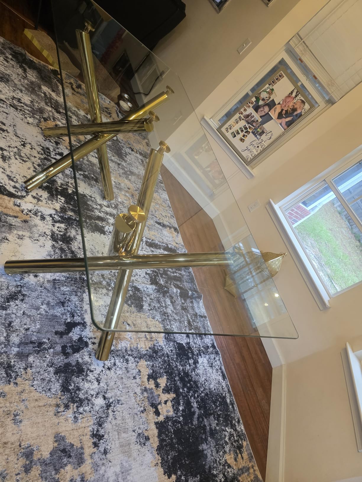 71 in Glass Dining Table, Gold Dining Table for 6-8, Large Size Kitchen and Dining Room Table with Tempered Glass Top and Gold Metal Legs, Modern Rectangular Dining Table customer photo 2