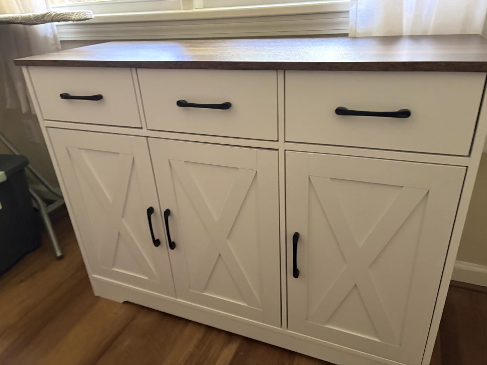 HOSTACK Kitchen Buffet Cabinet with Storage, Sideboard Coffee Bar, White | Farmhouse Kitchen Storage Cabinet with 3 Drawers & Adjustable Shelf, 42.5