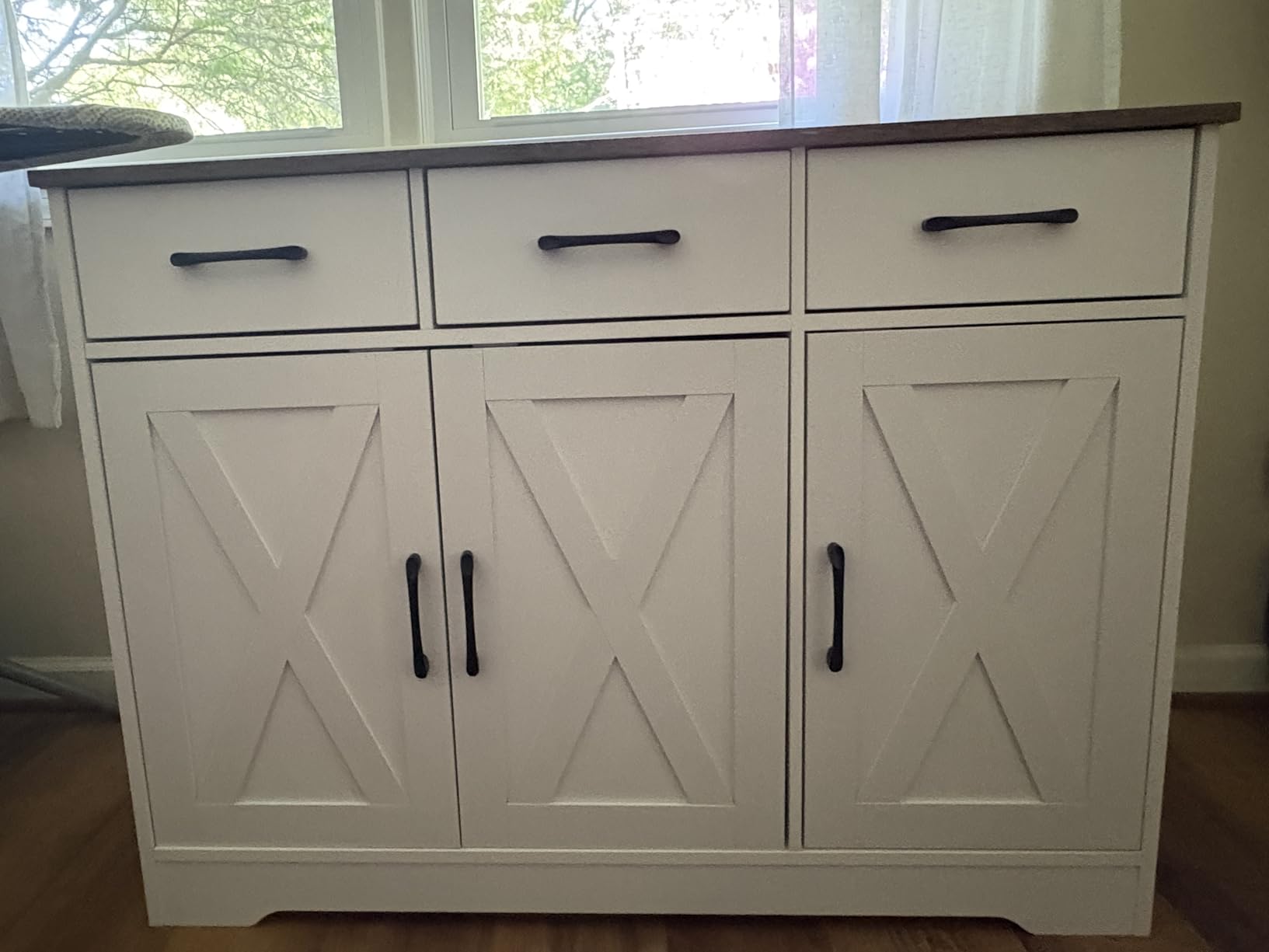 HOSTACK Kitchen Buffet Cabinet with Storage, Sideboard Coffee Bar, White | Farmhouse Kitchen Storage Cabinet with 3 Drawers & Adjustable Shelf, 42.5