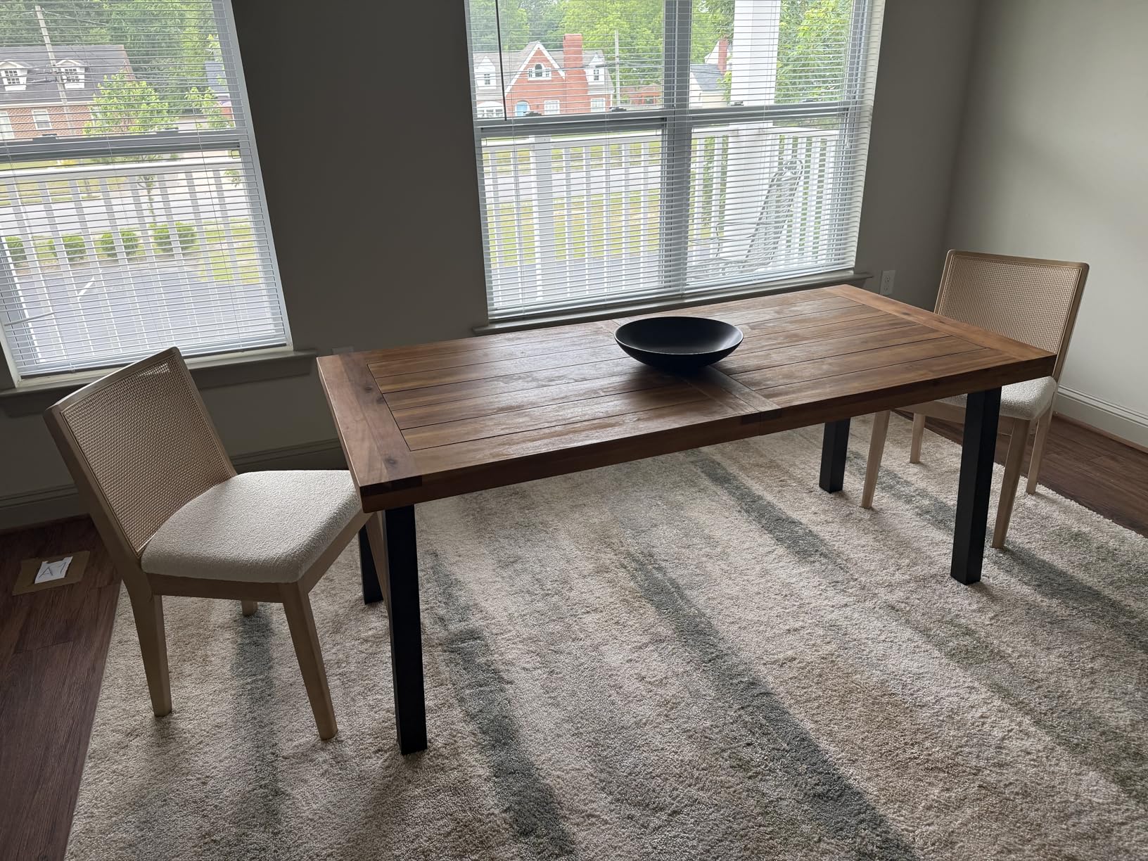 Devoko Home Acacia Wood Dining Table 6-Person Indoor Outdoor Table with Iron Legs, Sandblast Finish, Natural Stained, Rustic Metal, 69 * 33 * 30 inch customer photo 2