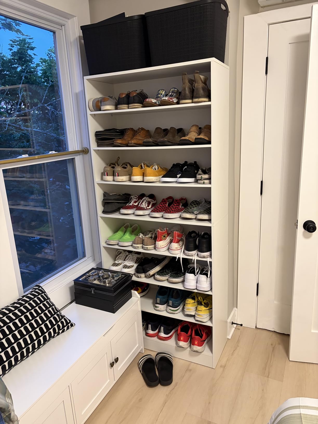Tribesigns Shoe Cabinet, 9 Tiers 40-45 Pairs Heavy Duty Wood Freestanding Shoe Storage Cabinet, 70.8'' Tall Shoe Cabinet with Open Storage for Entryway, White customer photo 1