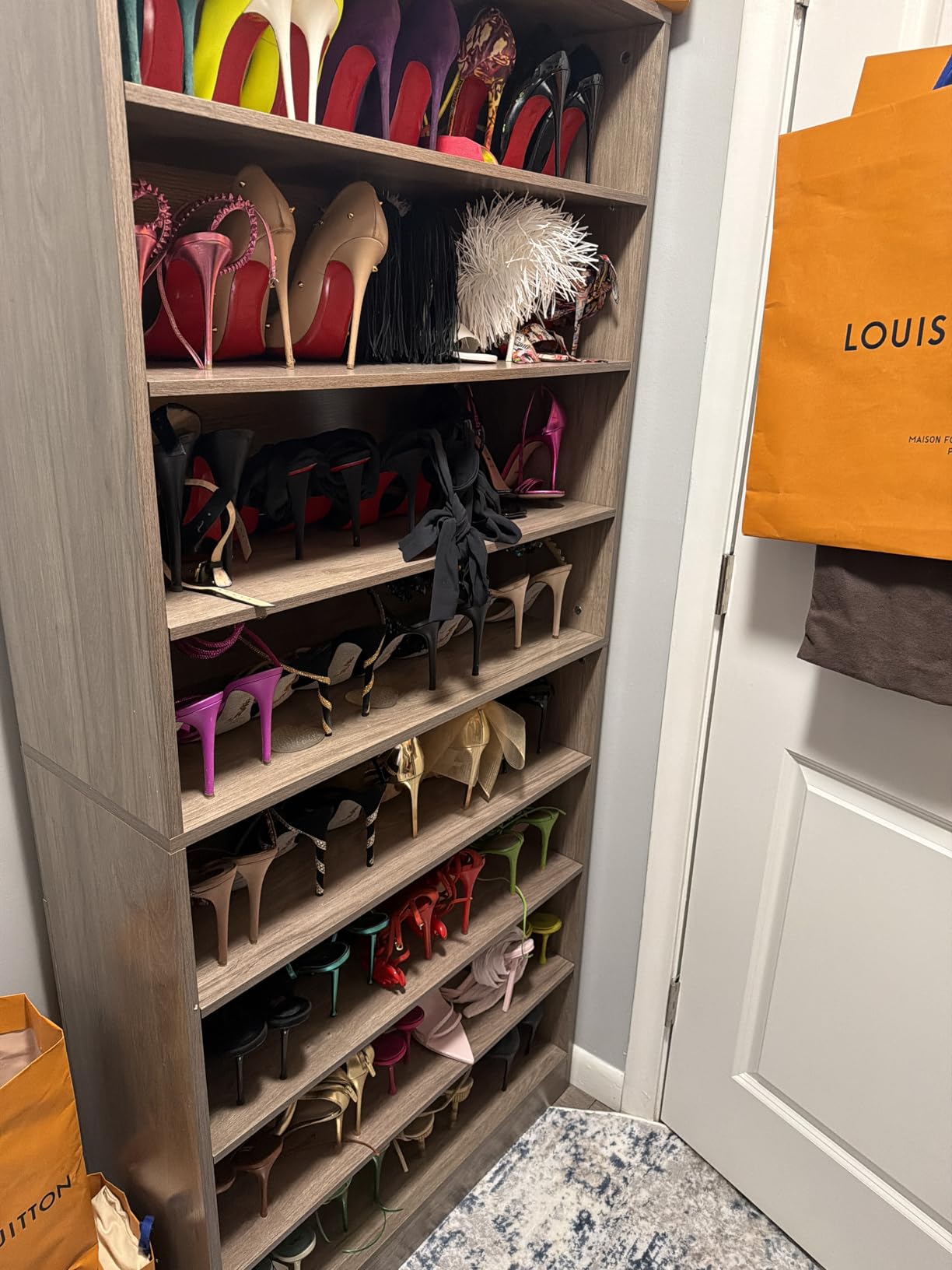 Tribesigns Shoe Cabinet, 9 Tiers 40-45 Pairs Heavy Duty Wood Freestanding Shoe Storage Cabinet, 70.8'' Tall Shoe Cabinet with Open Storage for Entryway, White customer photo 2