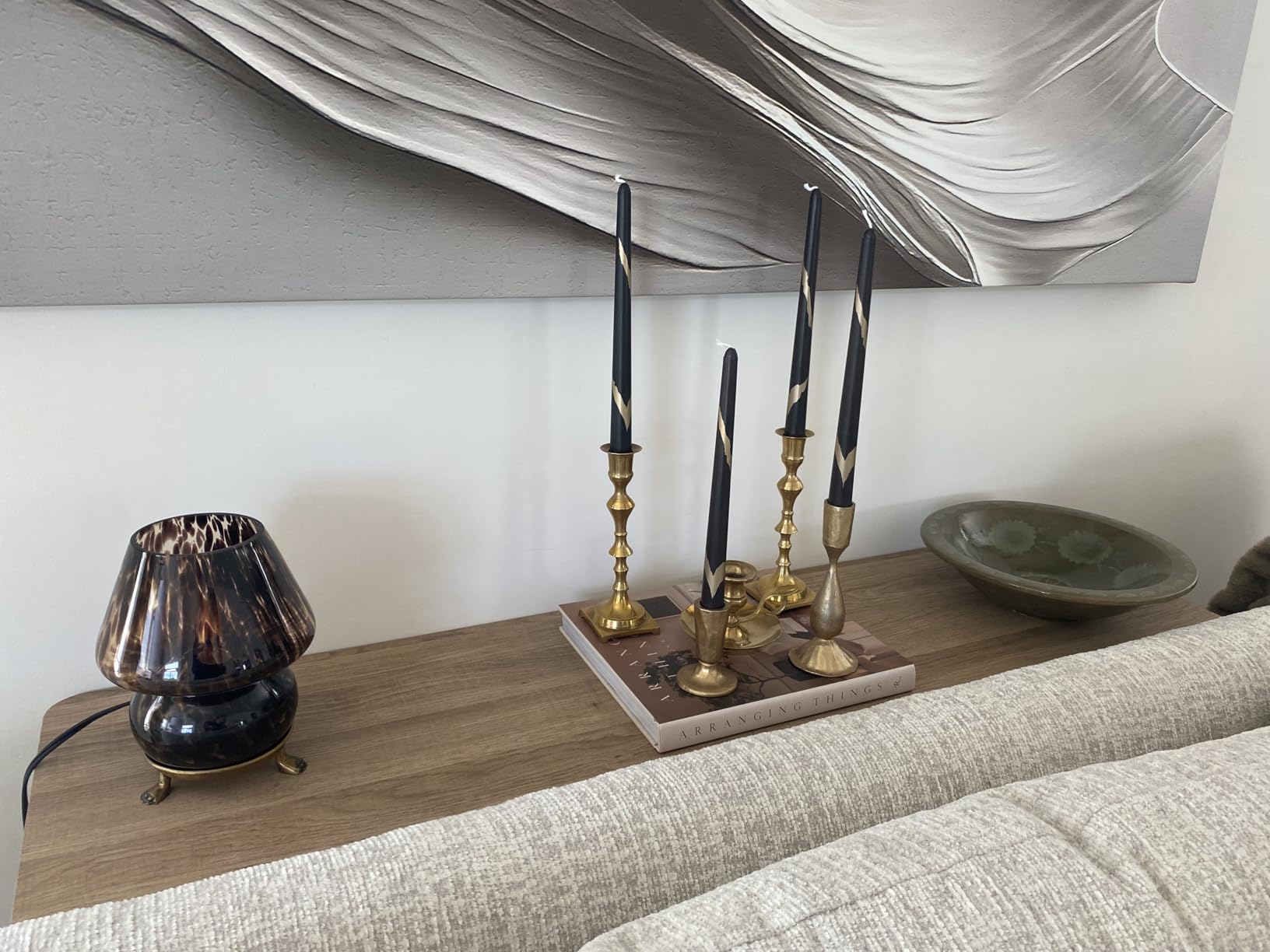 ONEWISH Mushroom Lamp Small Vintage Table Lamp for Bedroom Nightstand, Bedside Lamp Translucent Glass Stepless Dimmable, Murano Aesthetic Home Decor for Living Room Kitchen (Black) customer photo 1