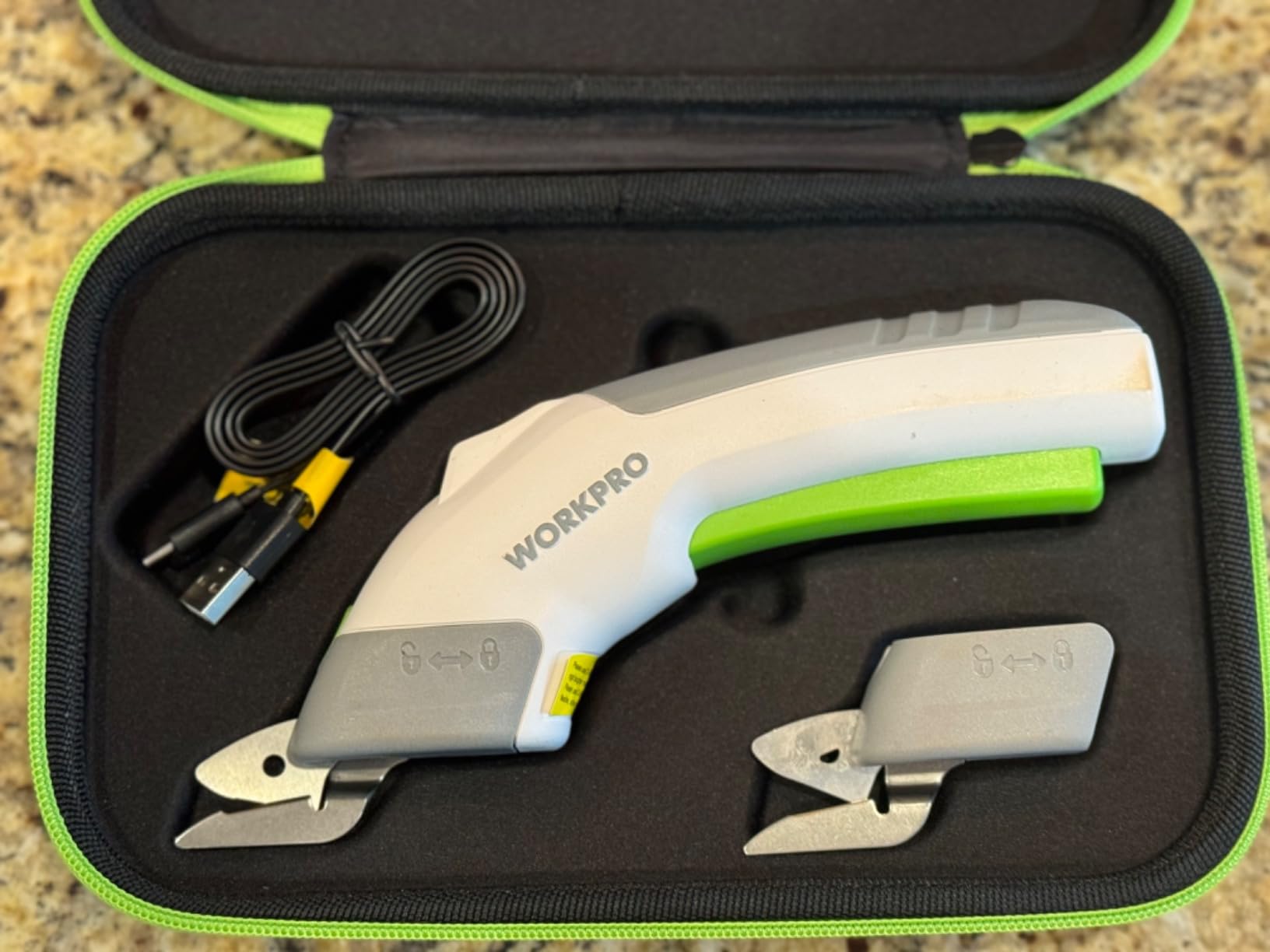 WORKPRO Cordless Electric Scissors with 2 Blades, 4V Rechargeable Powerful Shears Cutting Tool for Fabric, Leather, Carpet and Cardboard, Power Shears for Sewing, Scrapbooking, Crafting customer photo 1